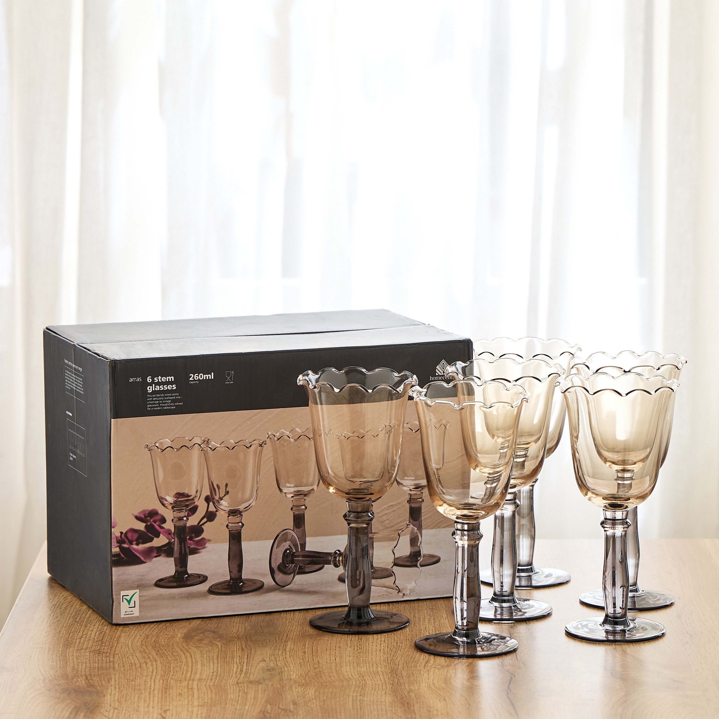 Arras Flora 6-Piece Stem Glass Set - 260 ml-household-dining-glassware-stemware-image-4