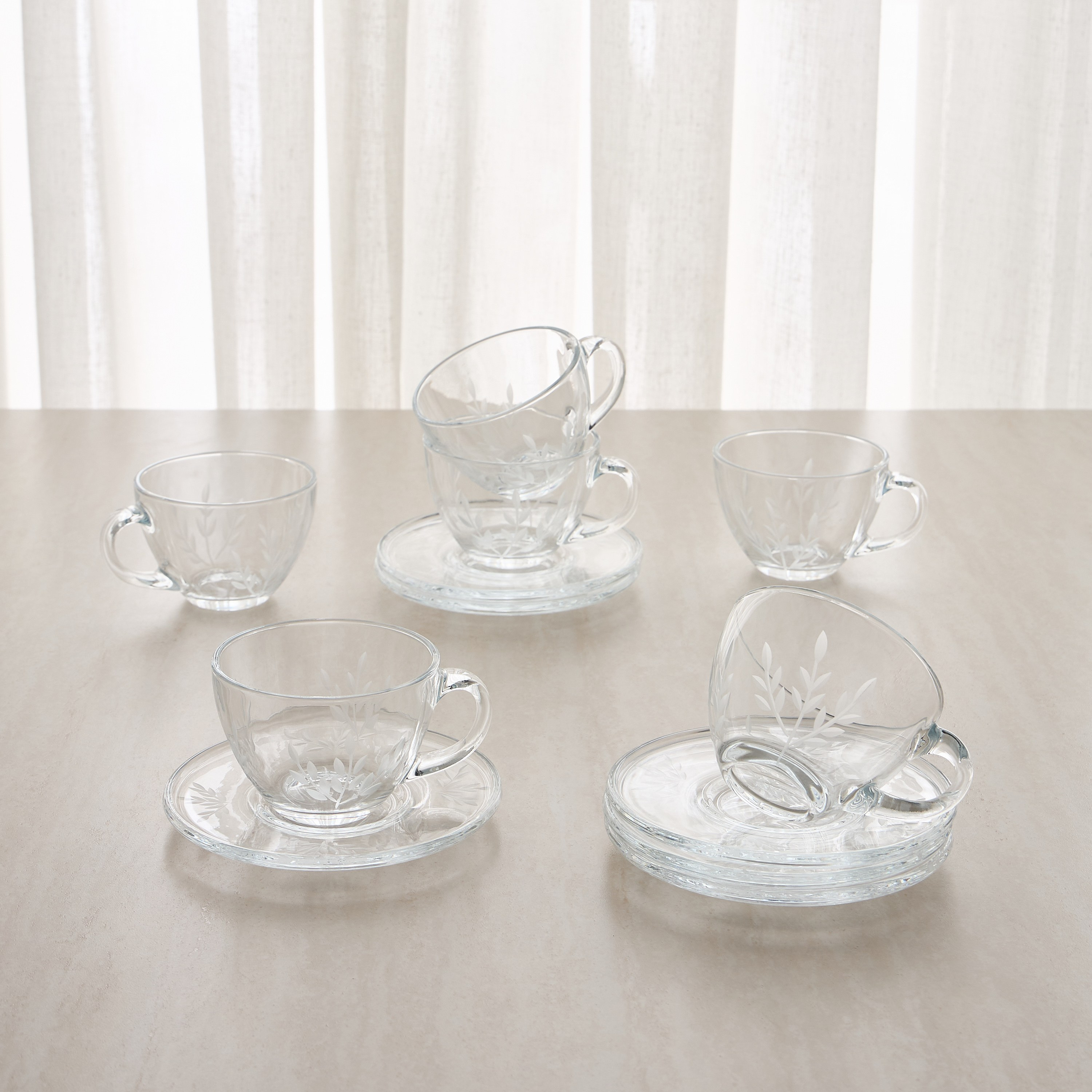 Warda 12-Piece Glass Cup and Saucer Set - 240 ml, Serves 6-household-dining-teaandcoffee-teaandcoffeesets-image-2