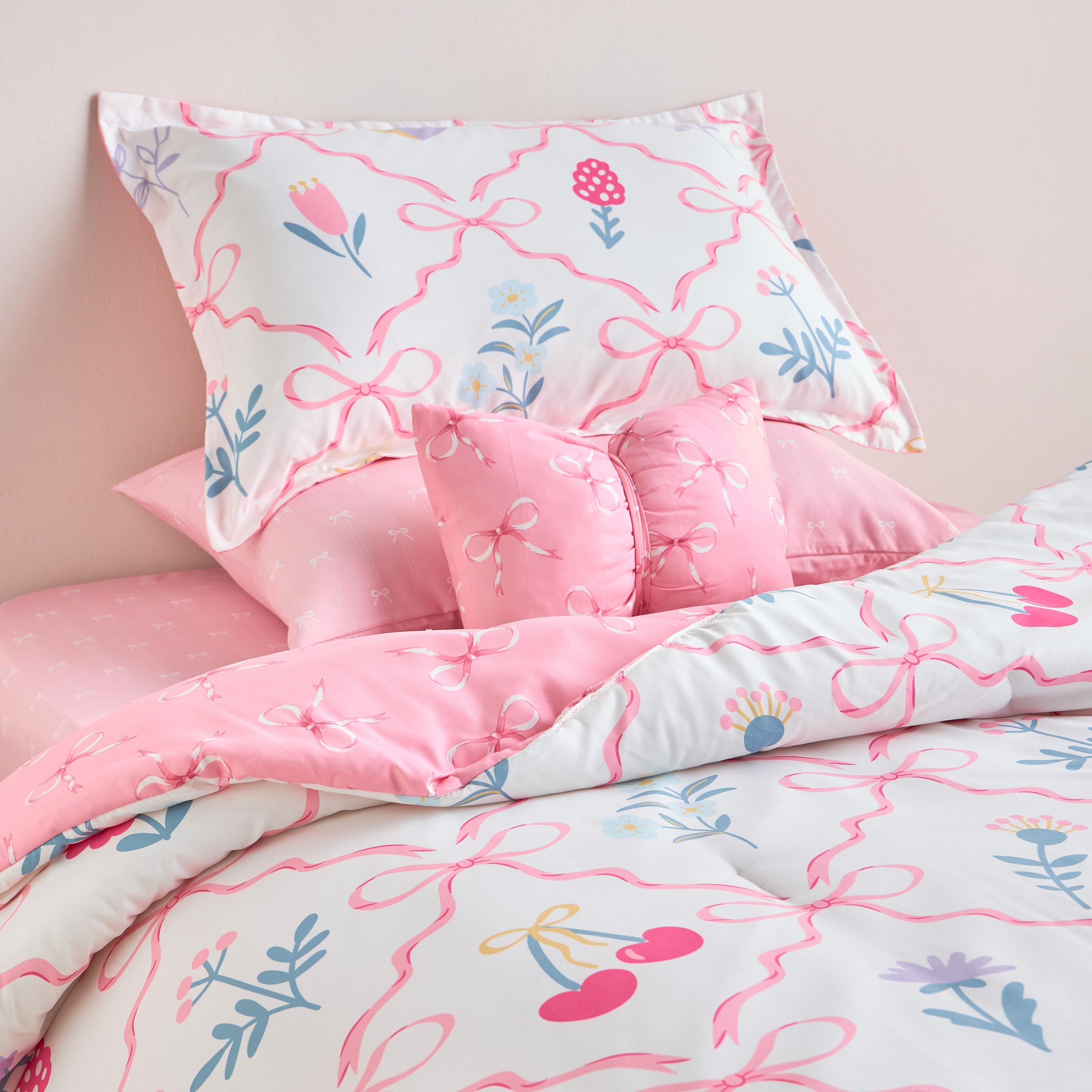 Bows Printed 5-Piece Single Comforter Set - 135x220 cm-babyandkids-beddingandwindows-bedding-comforters-image-1