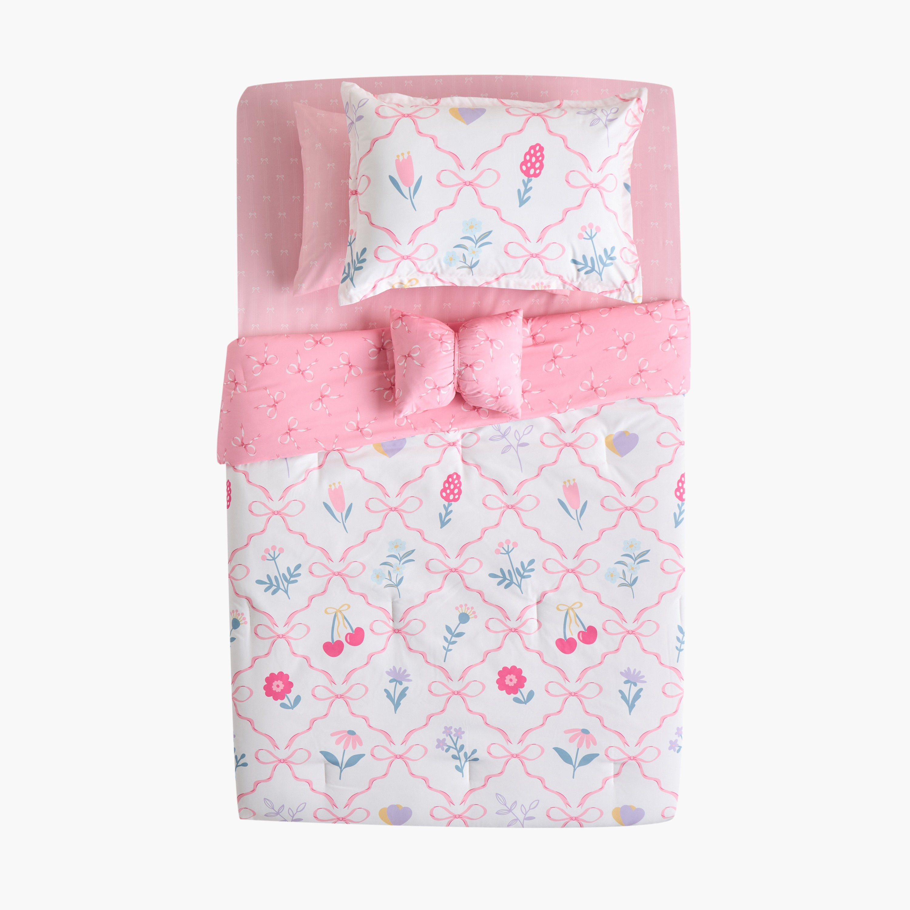 Bows Printed 5-Piece Single Comforter Set - 135x220 cm-babyandkids-beddingandwindows-bedding-comforters-image-7