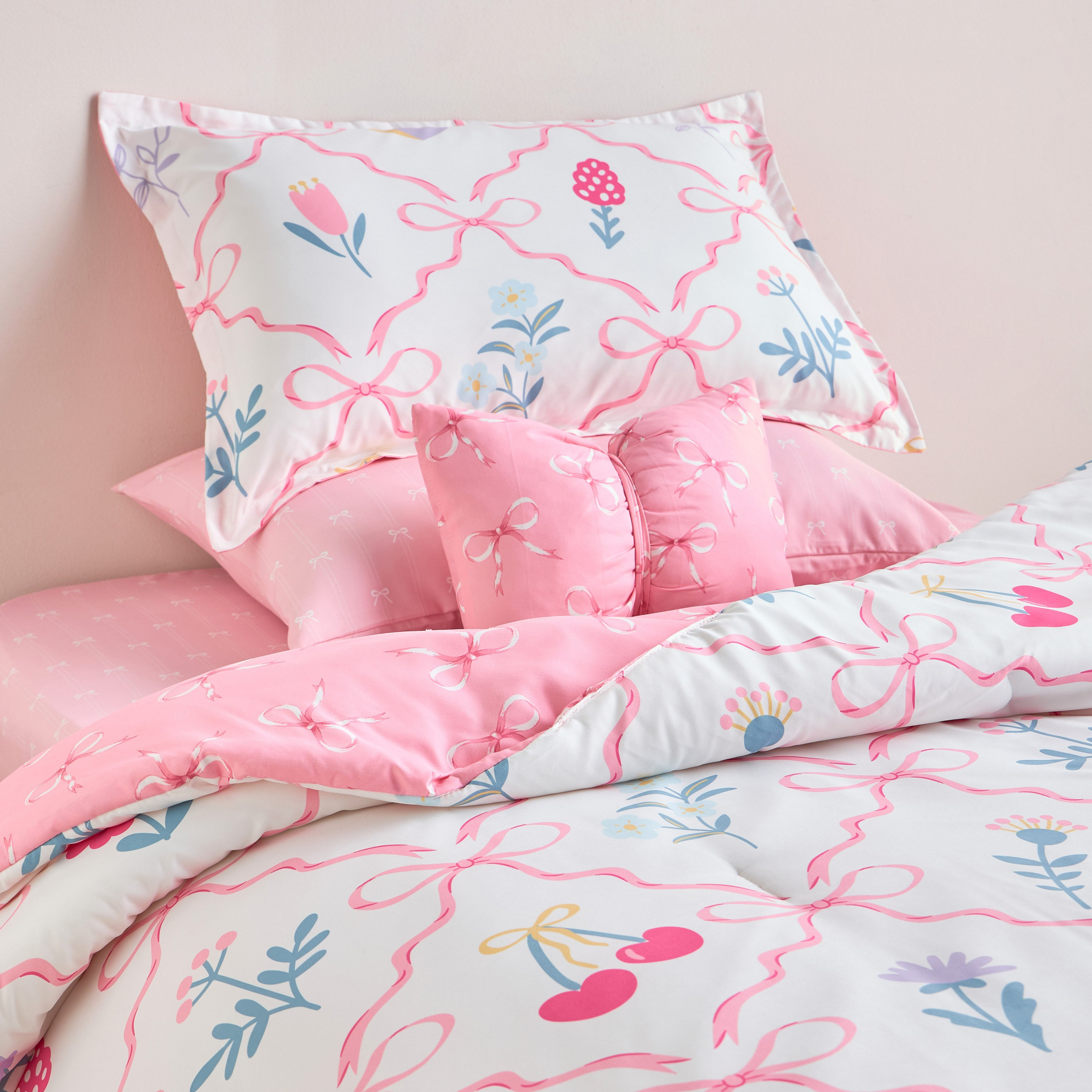 Bows Printed 5-Piece Full Comforter Set - 160x220 cm-kids-beddingandwindows-bedding-comforters-image-1