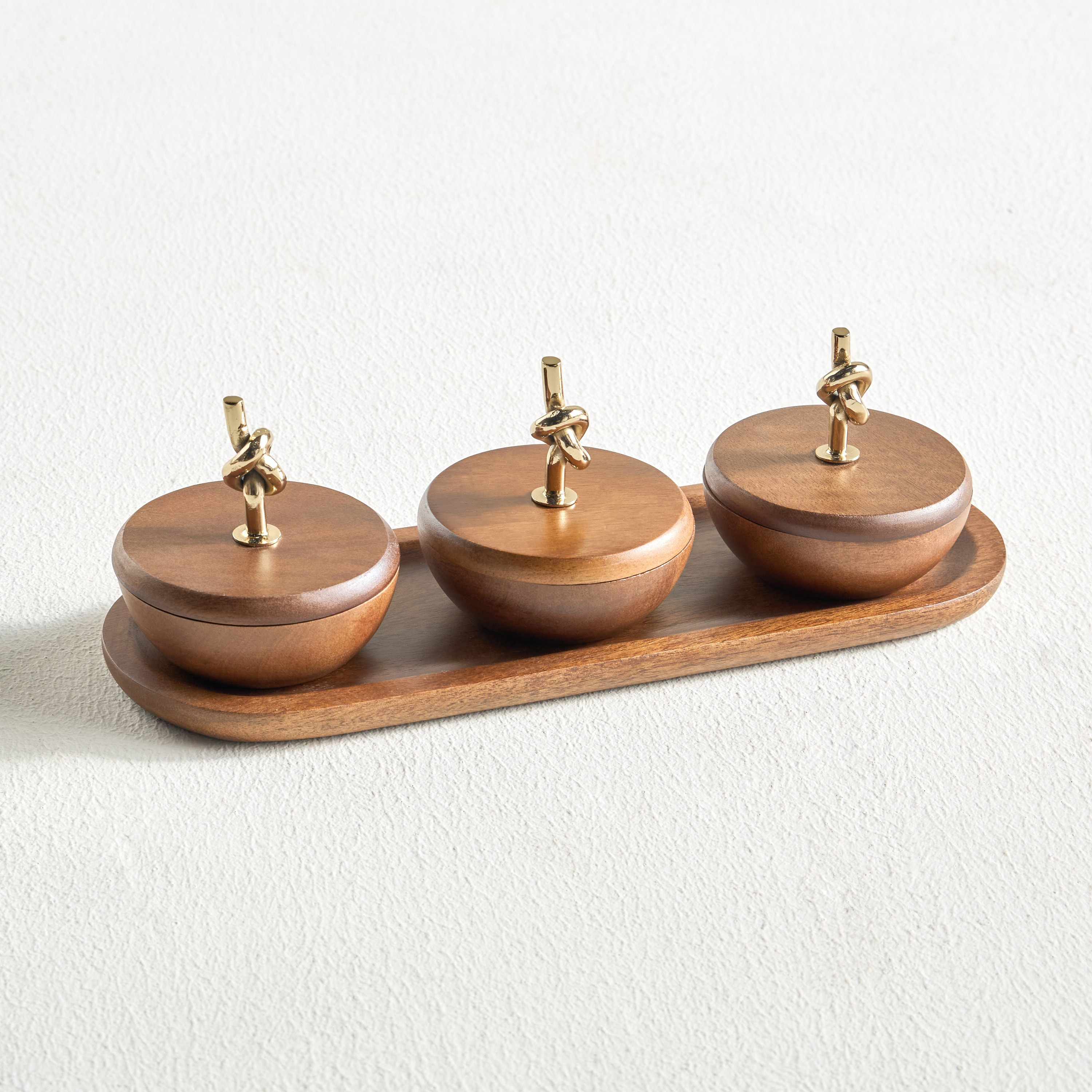 Tryst 3-Bowl Condiment Set with Tray and Lid