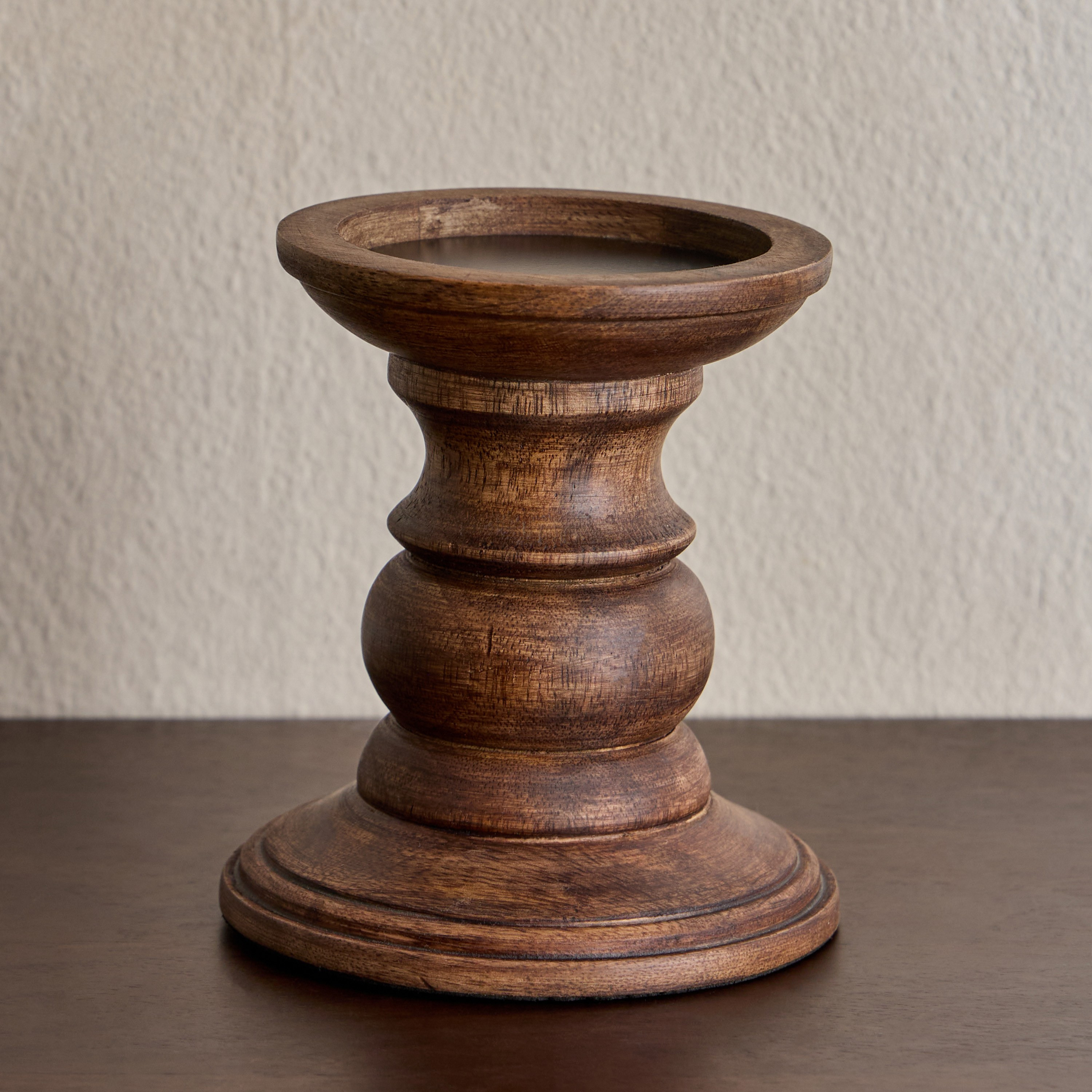 Cora Chisel Wooden Pillar Candleholder - 13 cm-household-decor-candleholdersandlanterns-image-3