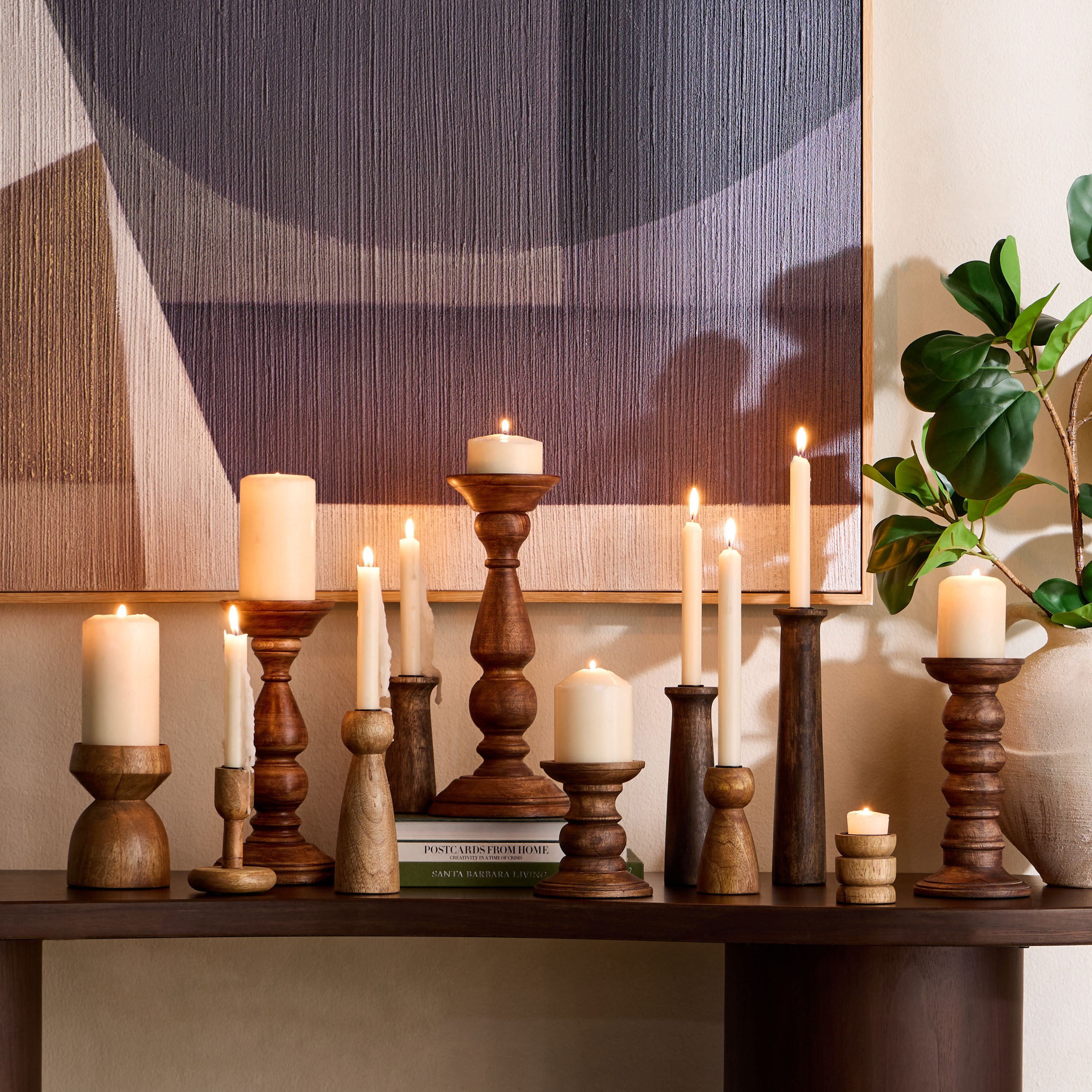 Cora Chisel Wooden Pillar Candleholder - 13 cm-household-decor-candleholdersandlanterns-image-5