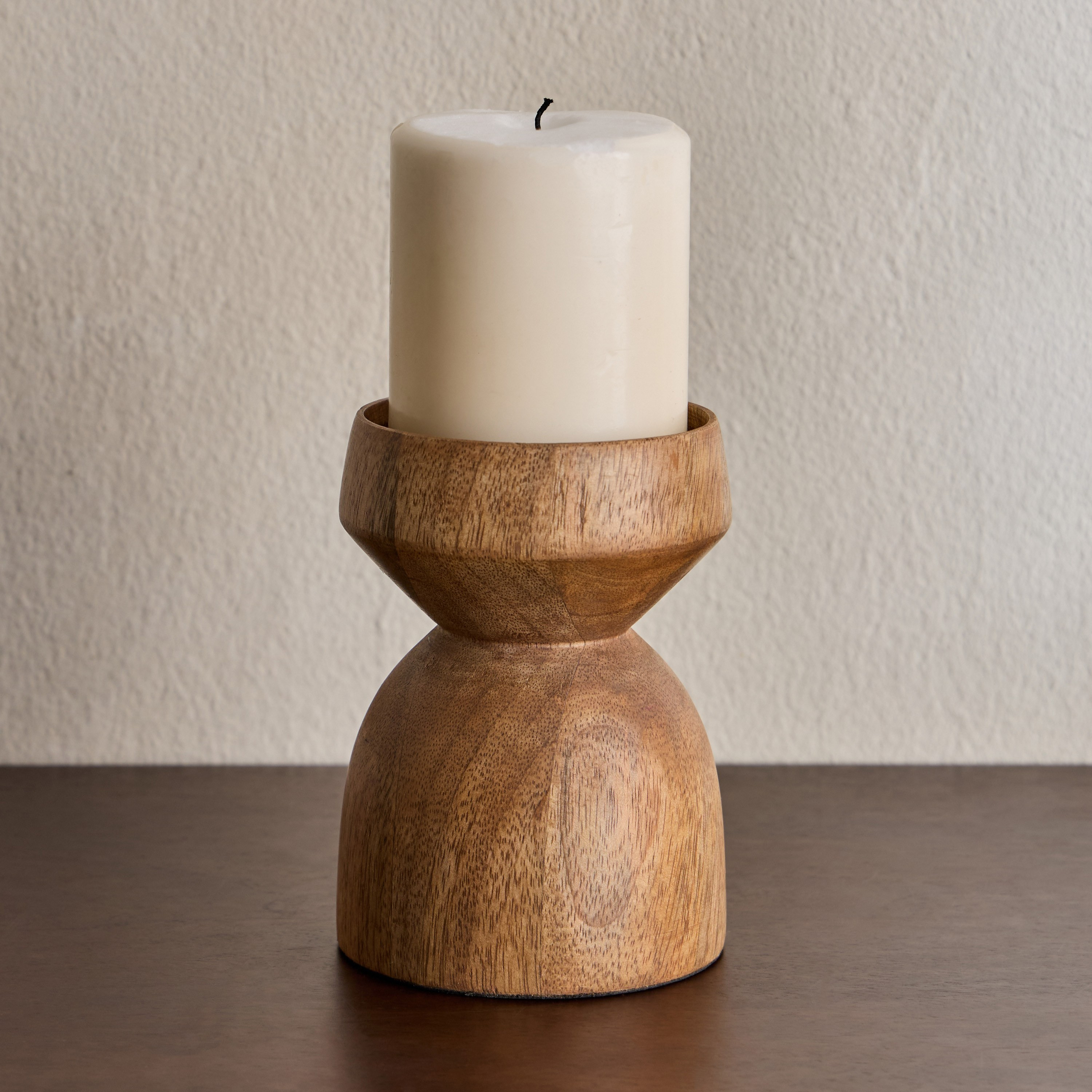 Cora Tee Wooden Pillar Candleholder - 14 cm-household-decor-candleholdersandlanterns-image-1