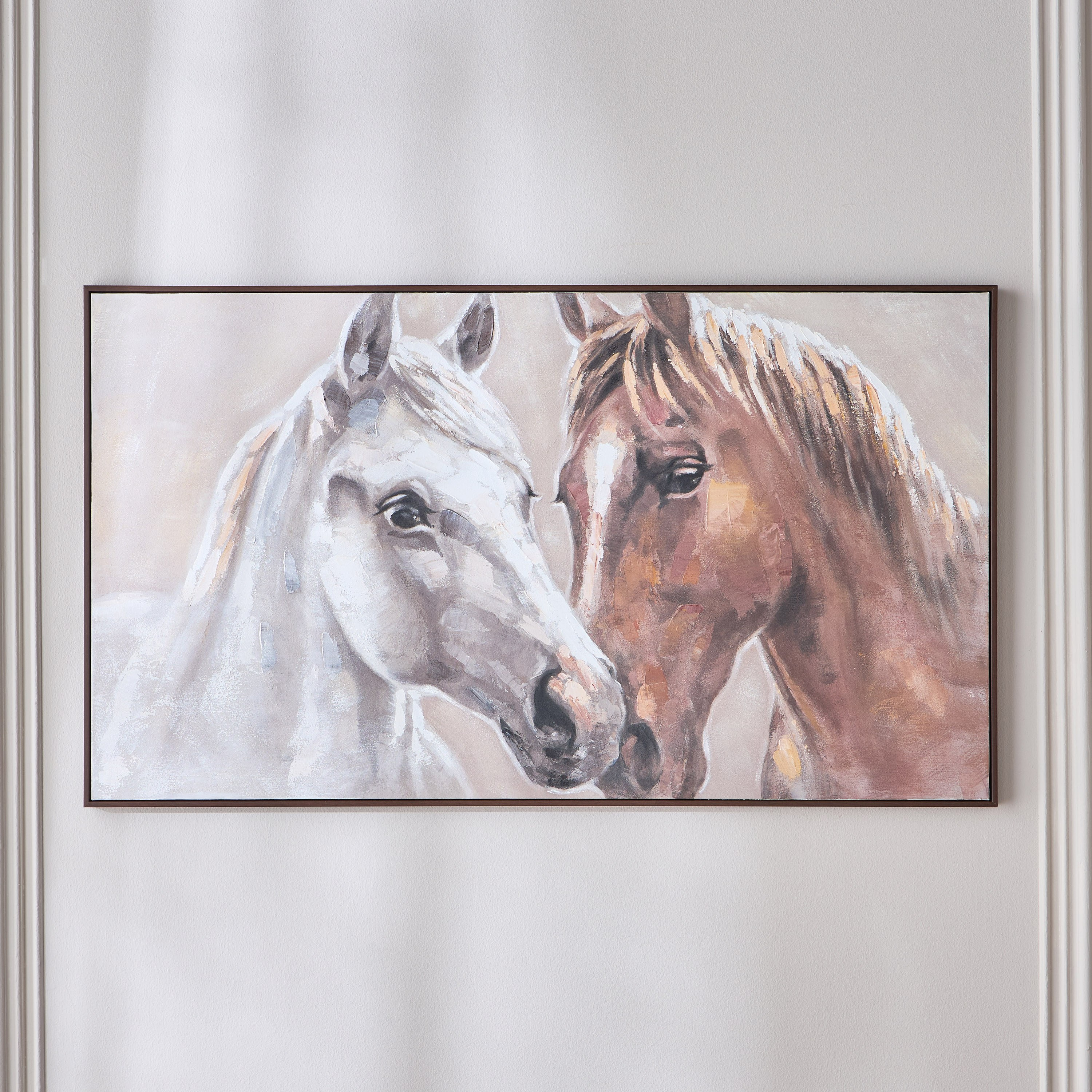 Equine Oil Painting Framed Canvas Art - 80x140 cm