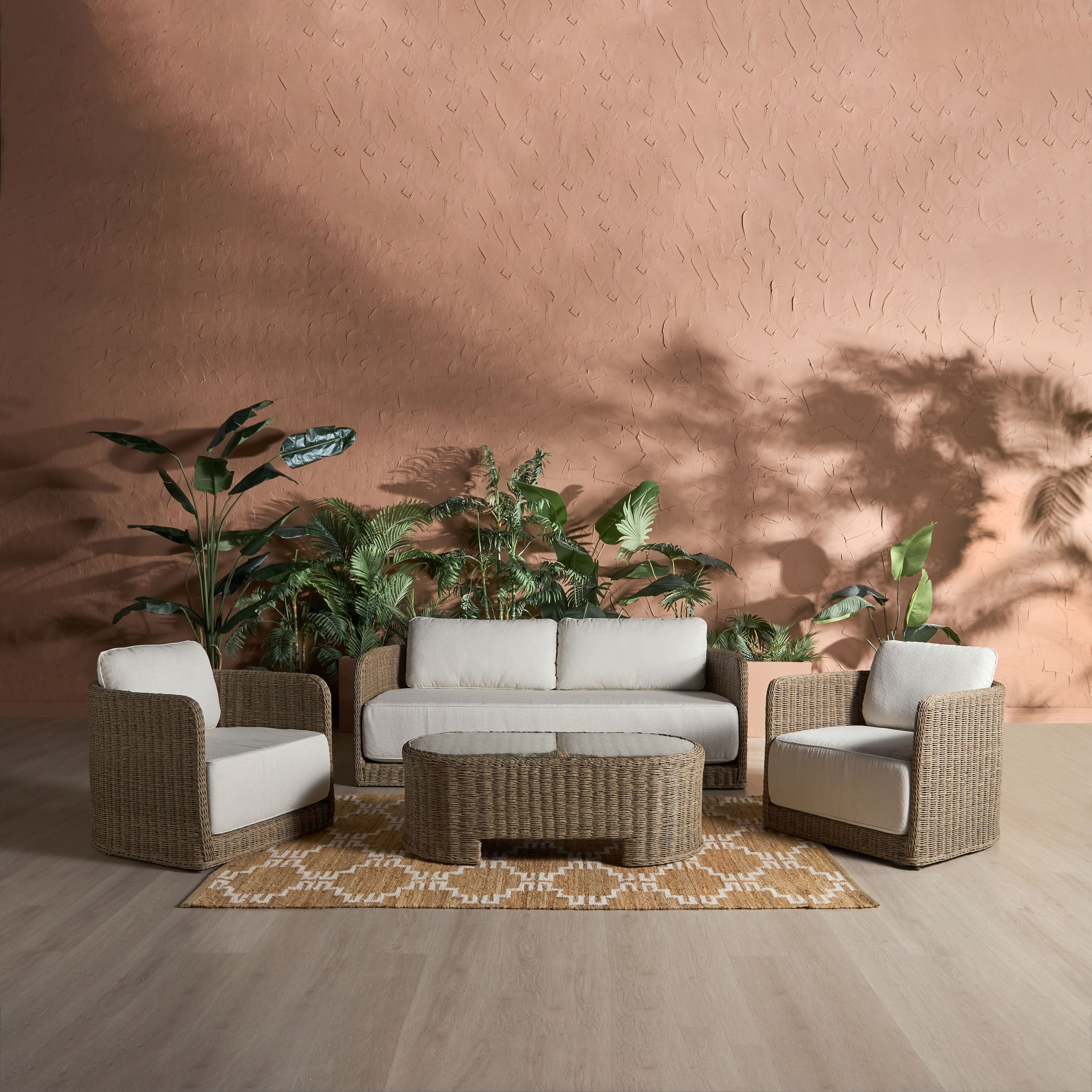 Semi 5-Seater Wicker Outdoor Lounge Set with Table