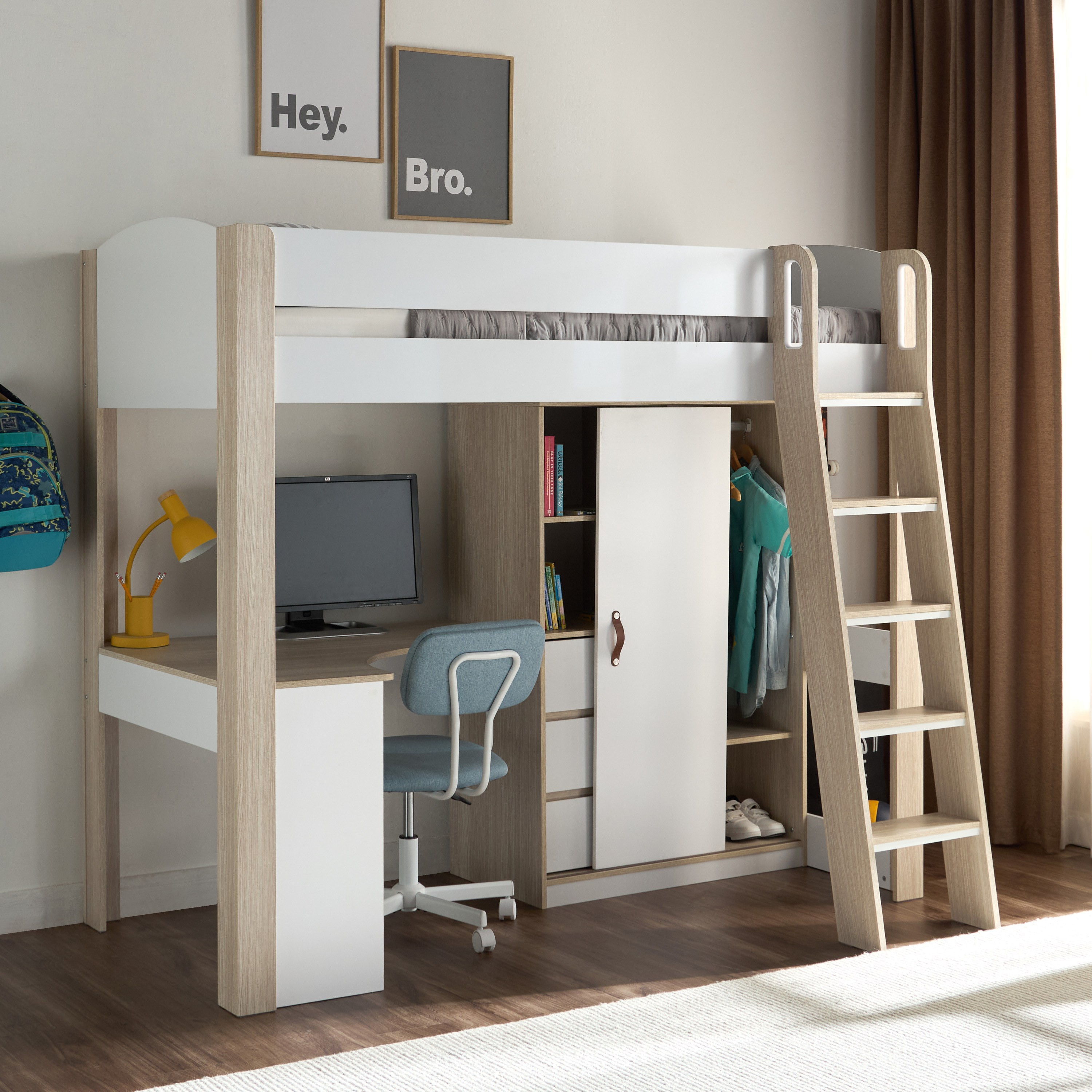 Daniel Single Loft Bed with Storage - 90x200 cm-babyandkids-kidsbeds-bunkandloftbeds-image-11