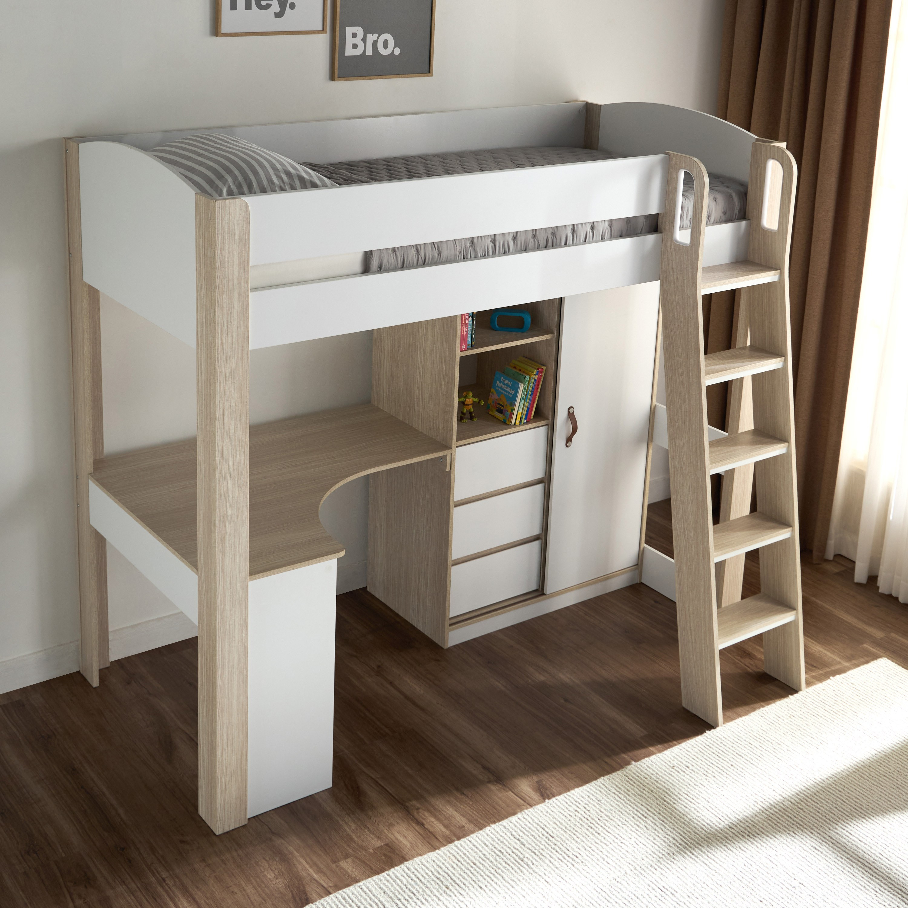Daniel Single Loft Bed with Storage - 90x200 cm-babyandkids-kidsbeds-bunkandloftbeds-image-2