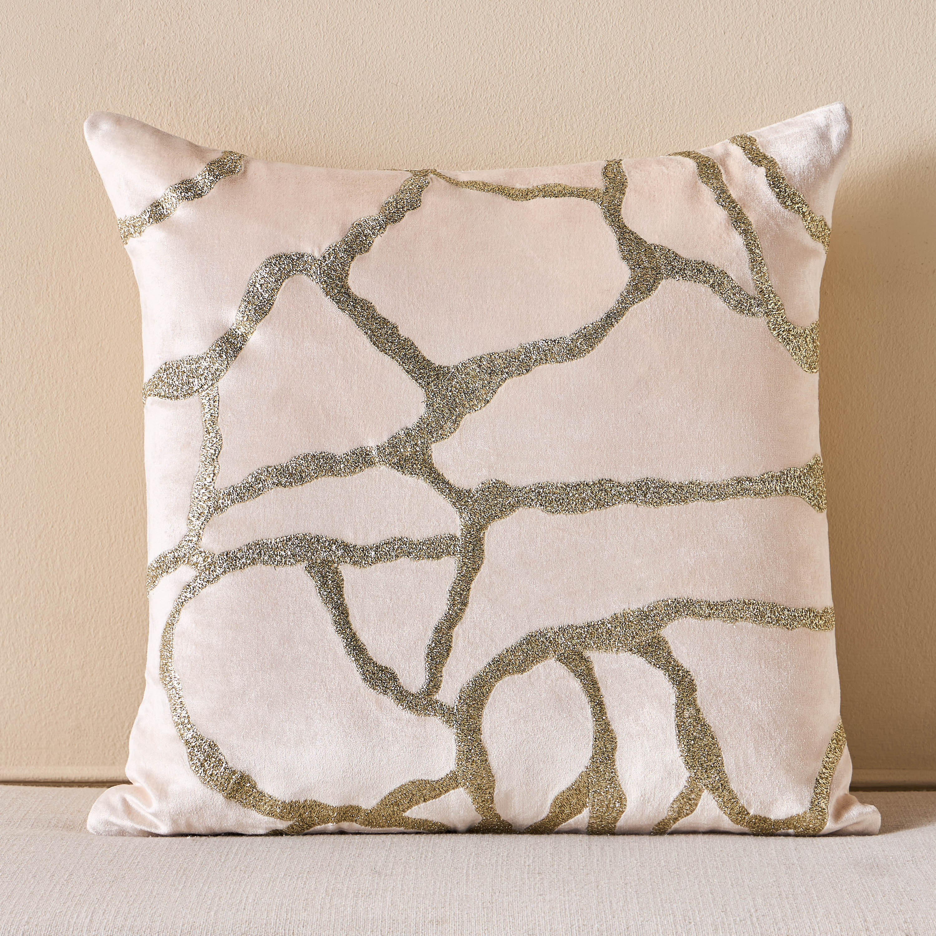 Dahab Crackle Embroidered Filled Cushion - 50x50 cm-household-cushionsandthrows-filledcushions-decorativecushions-image-1