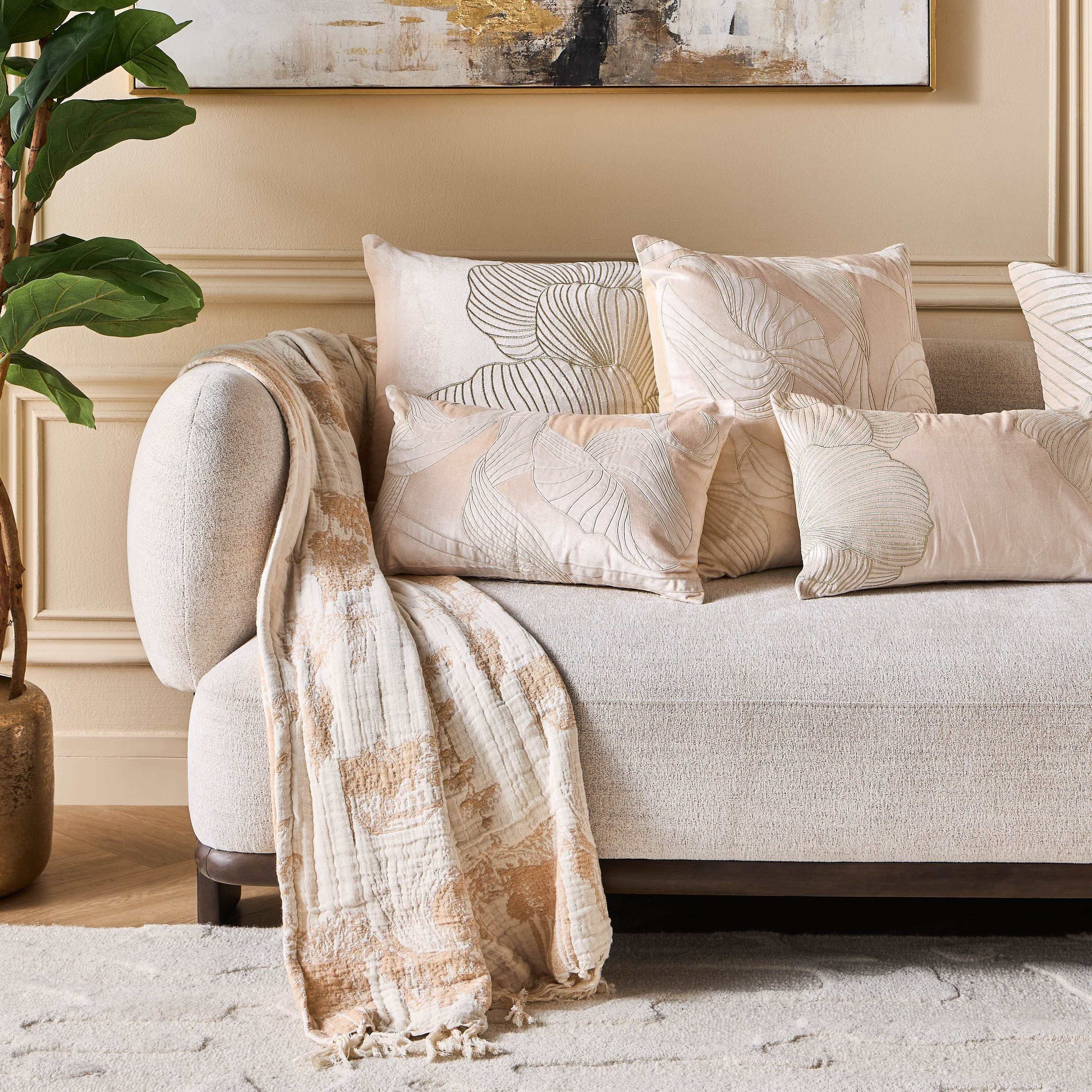 Lotus Leaf Applique Filled Cushion - 50x50 cm-household-cushionsandthrows-filledcushions-decorativecushions-image-4