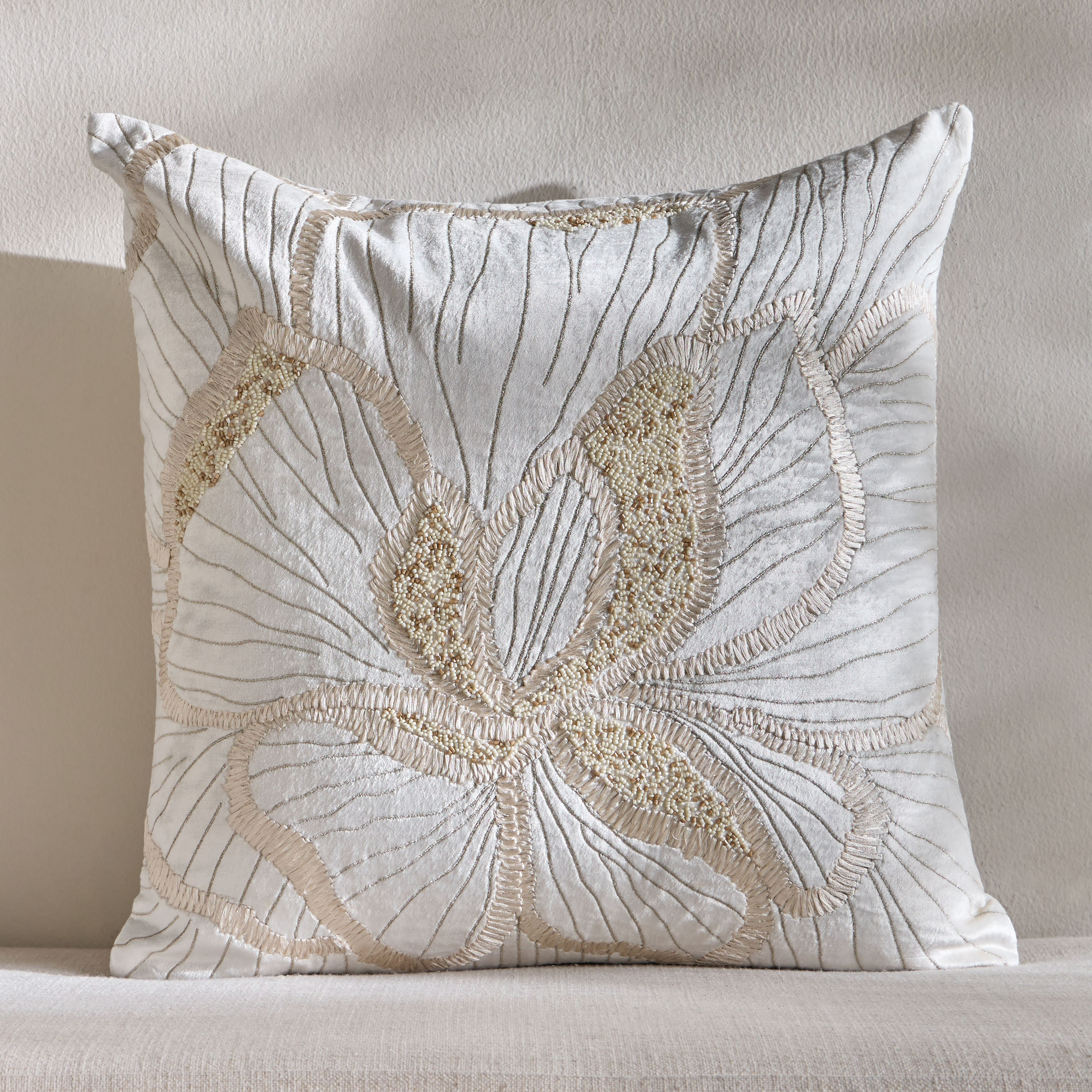 Lotus Leaf Embroidered Filled Cushion - 50x50 cm-household-cushionsandthrows-filledcushions-decorativecushions-image-1