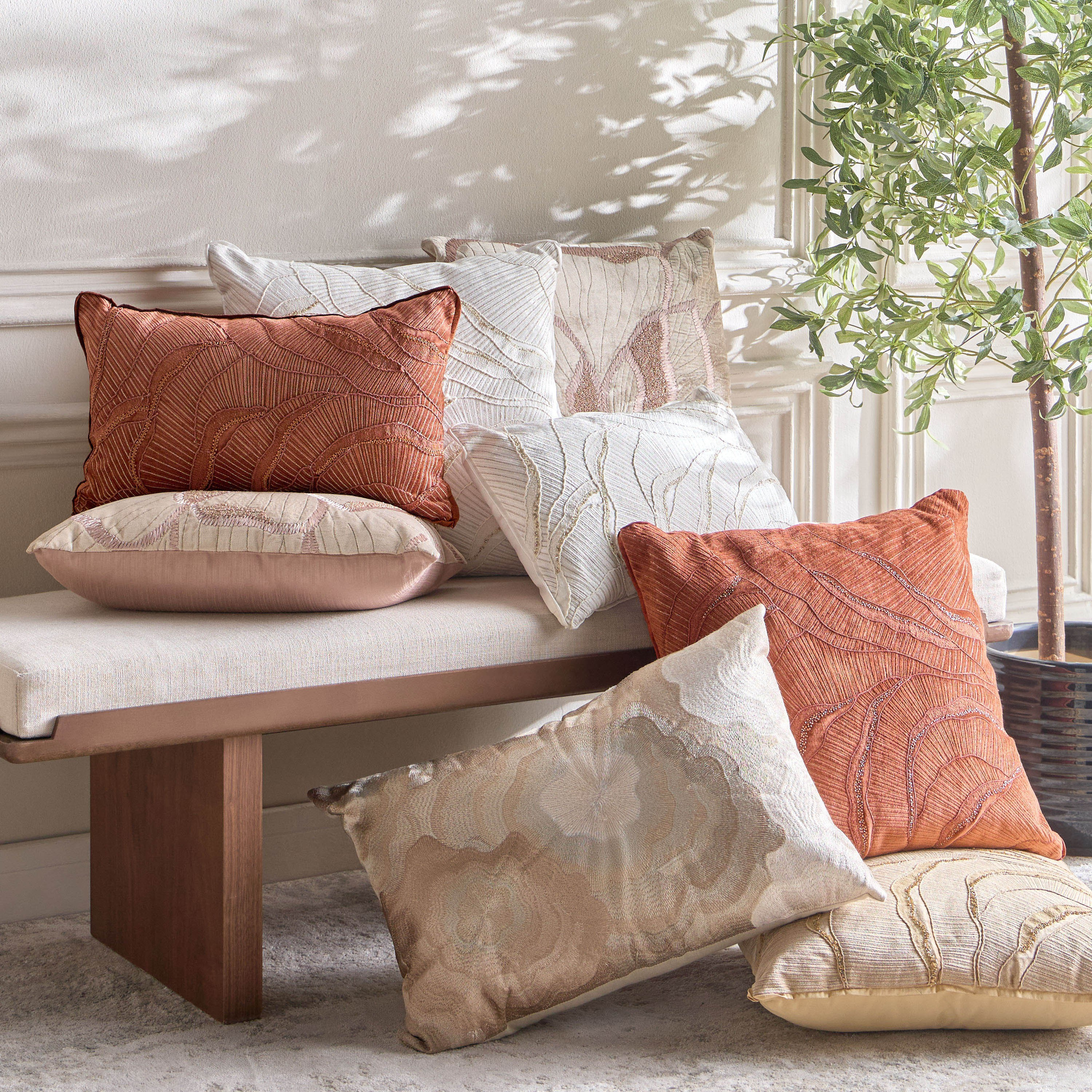 Lotus Leaf Embroidered Filled Cushion - 50x50 cm-household-cushionsandthrows-filledcushions-decorativecushions-image-4