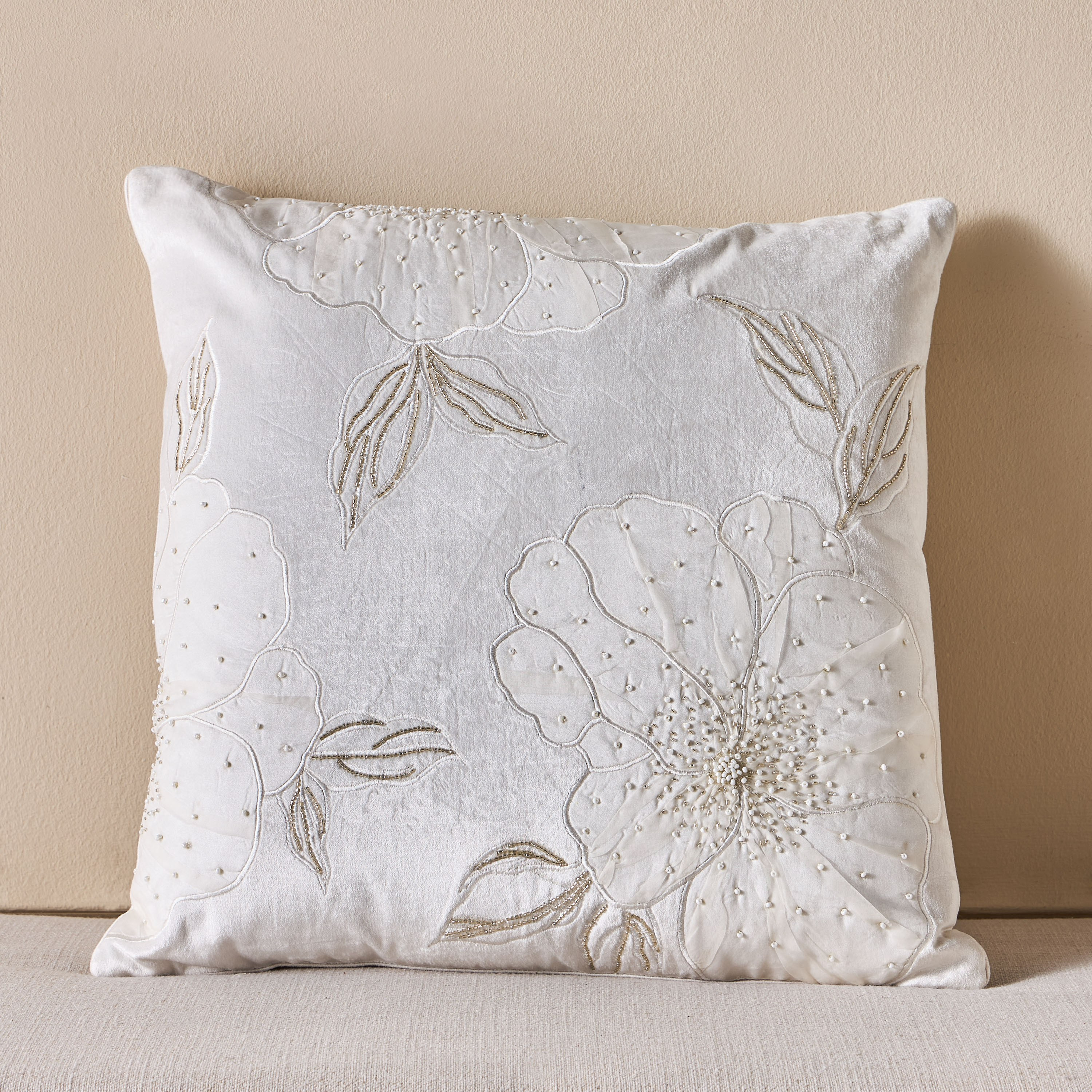 Lotus Embroidered Filled Cushion - 50x50 cm-household-cushionsandthrows-filledcushions-decorativecushions-image-1
