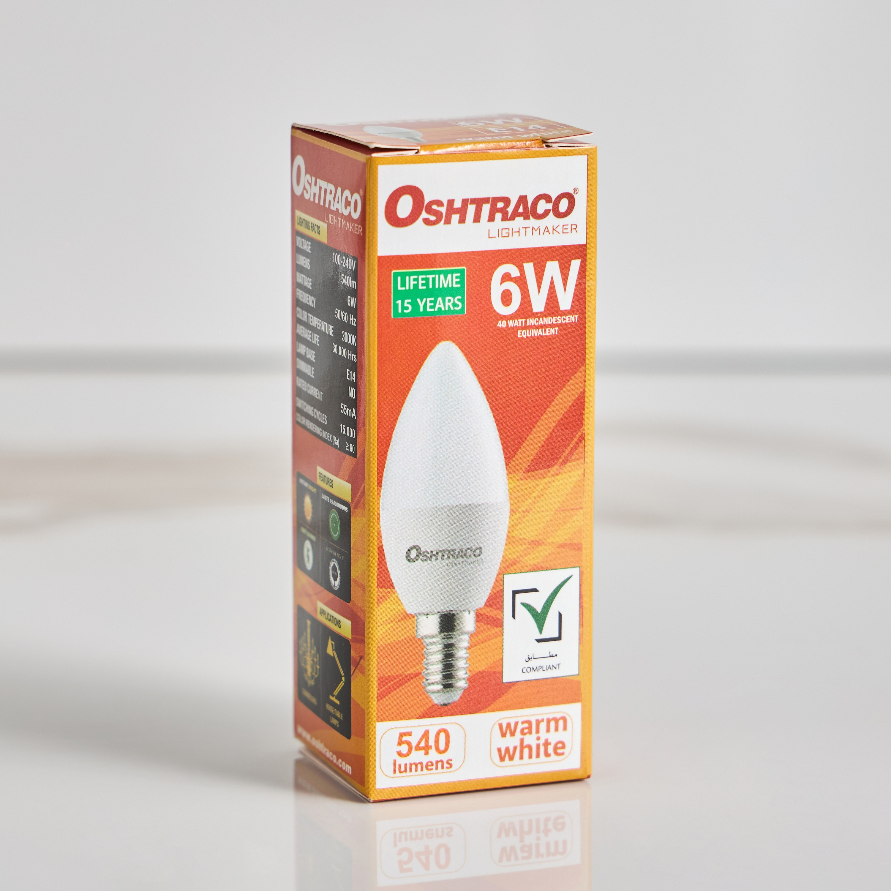 Oshtraco Candle Frosted Bulb - E14 6 W 540 Lumen Warm White Light-household-lighting-bulbsandbatteries-bulbs-image-4