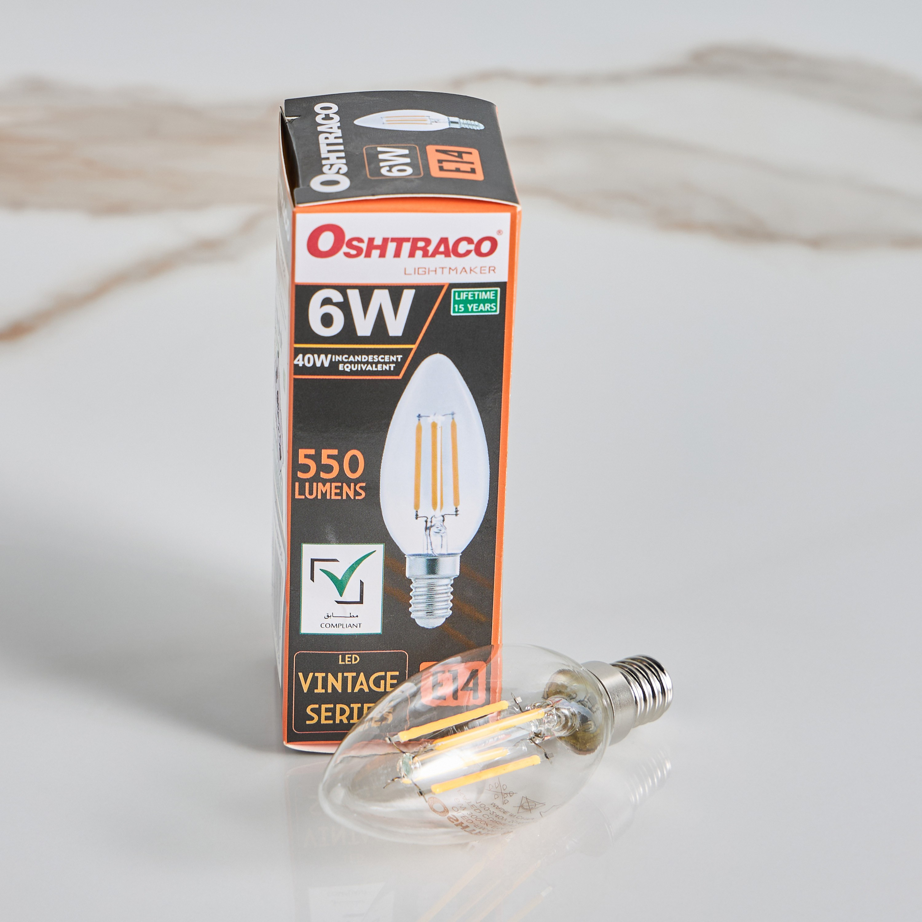 Oshtraco Vintage Clear Filament Candle Bulb - E14 6 W 550 Lumen Warm White Light