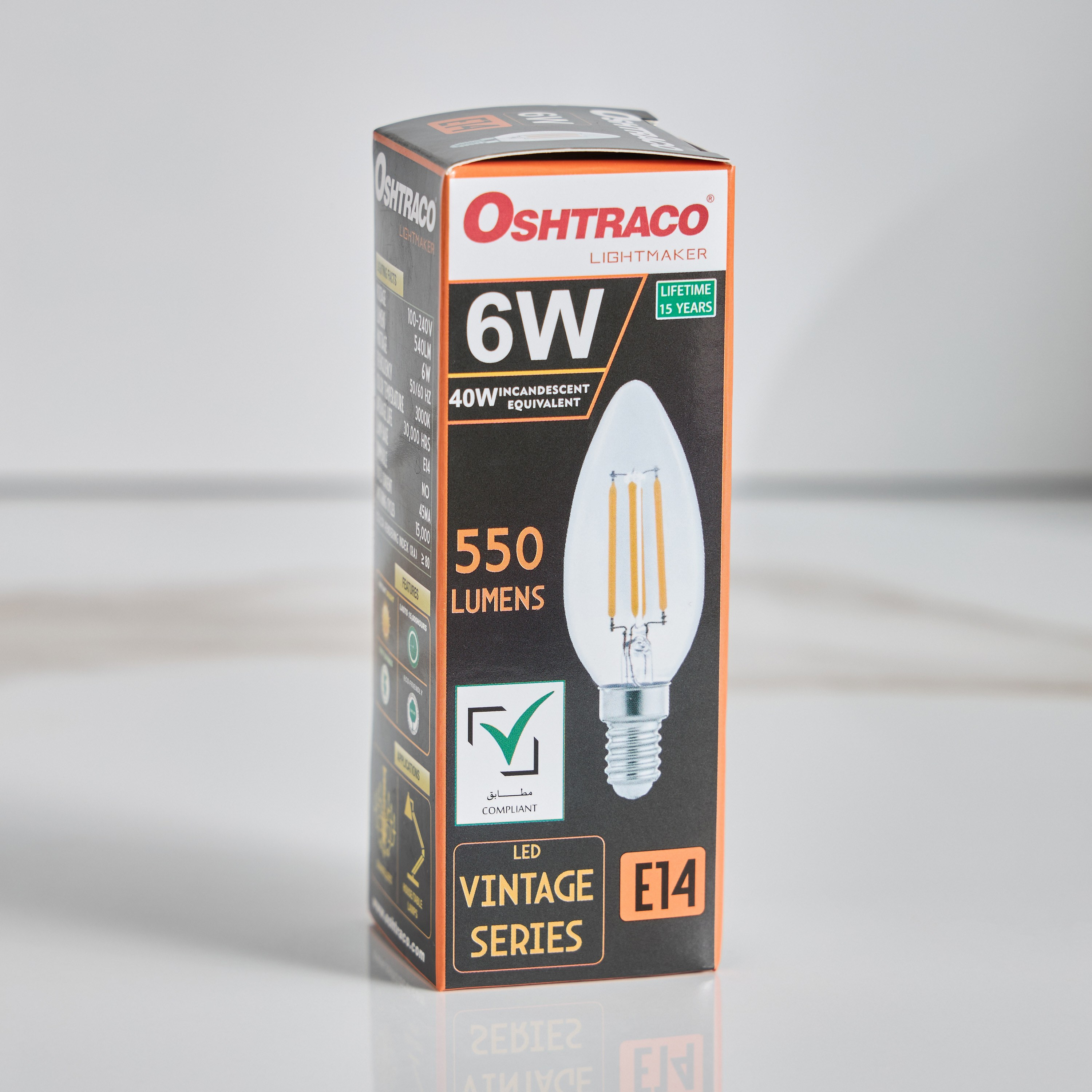 Oshtraco Vintage Clear Filament Candle Bulb - E14 6 W 550 Lumen Warm White Light-household-lighting-bulbsandbatteries-bulbs-image-4