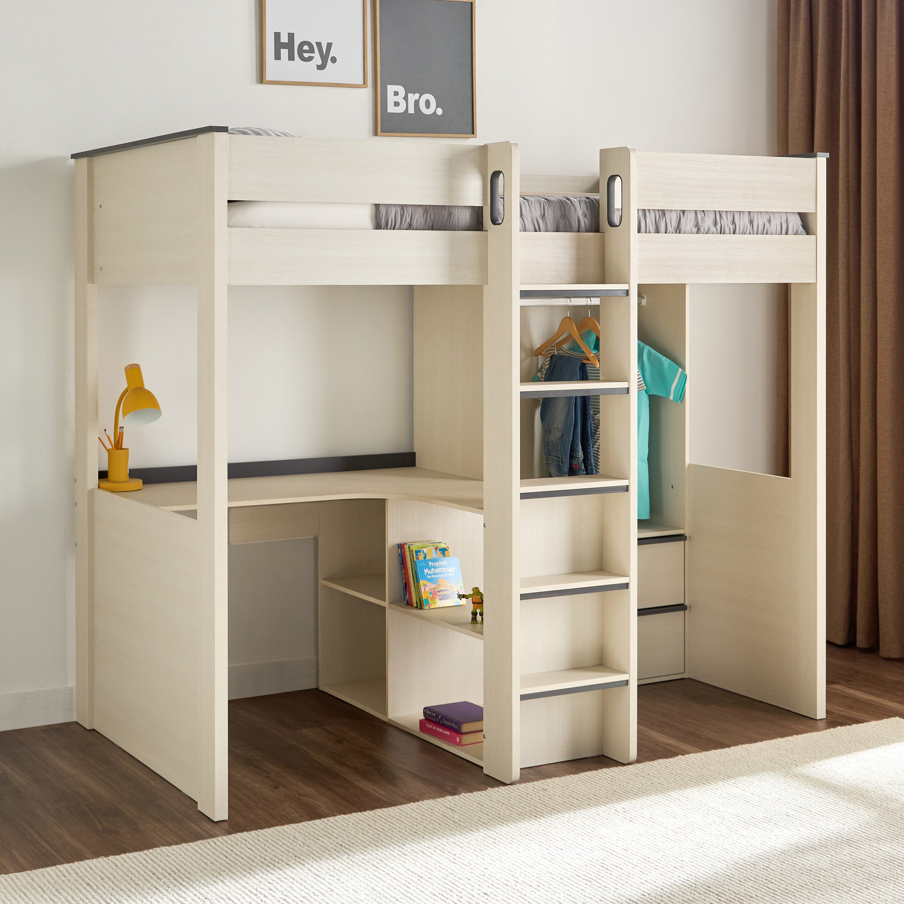 Dylan Single Loft Bed with Storage - 90x200 cm