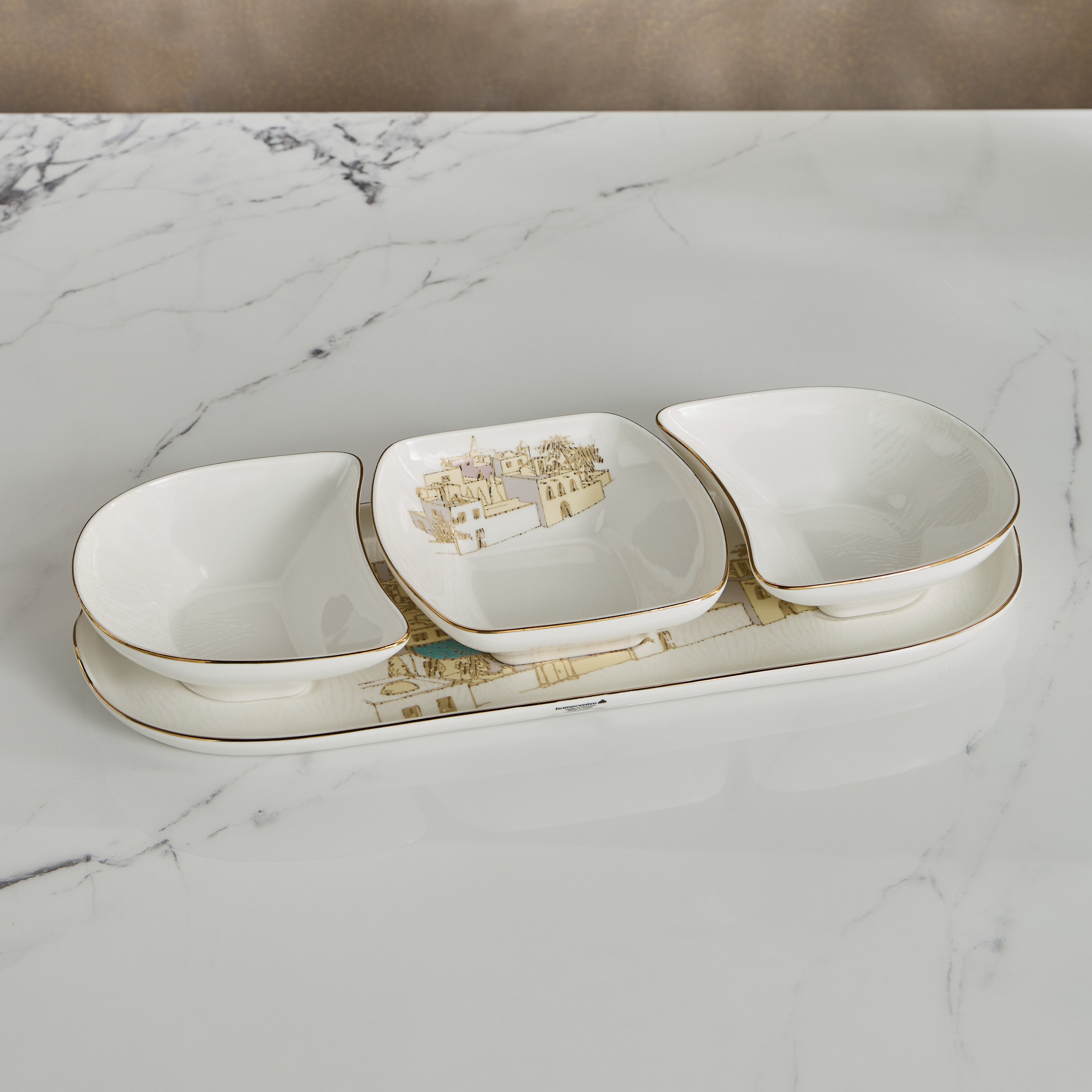 Wadi 4-Piece Porcelain Serving Bowl and Tray Set - 38 cm-household-giftingaccessories-giftings-image-1