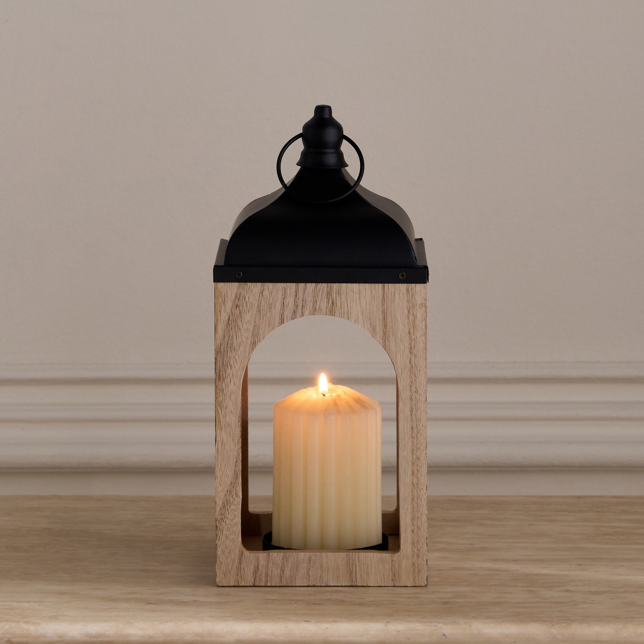 Ayla Metal and Wood Dome Loop Lantern - 29 cm-household-decor-candleholdersandlanterns-image-2
