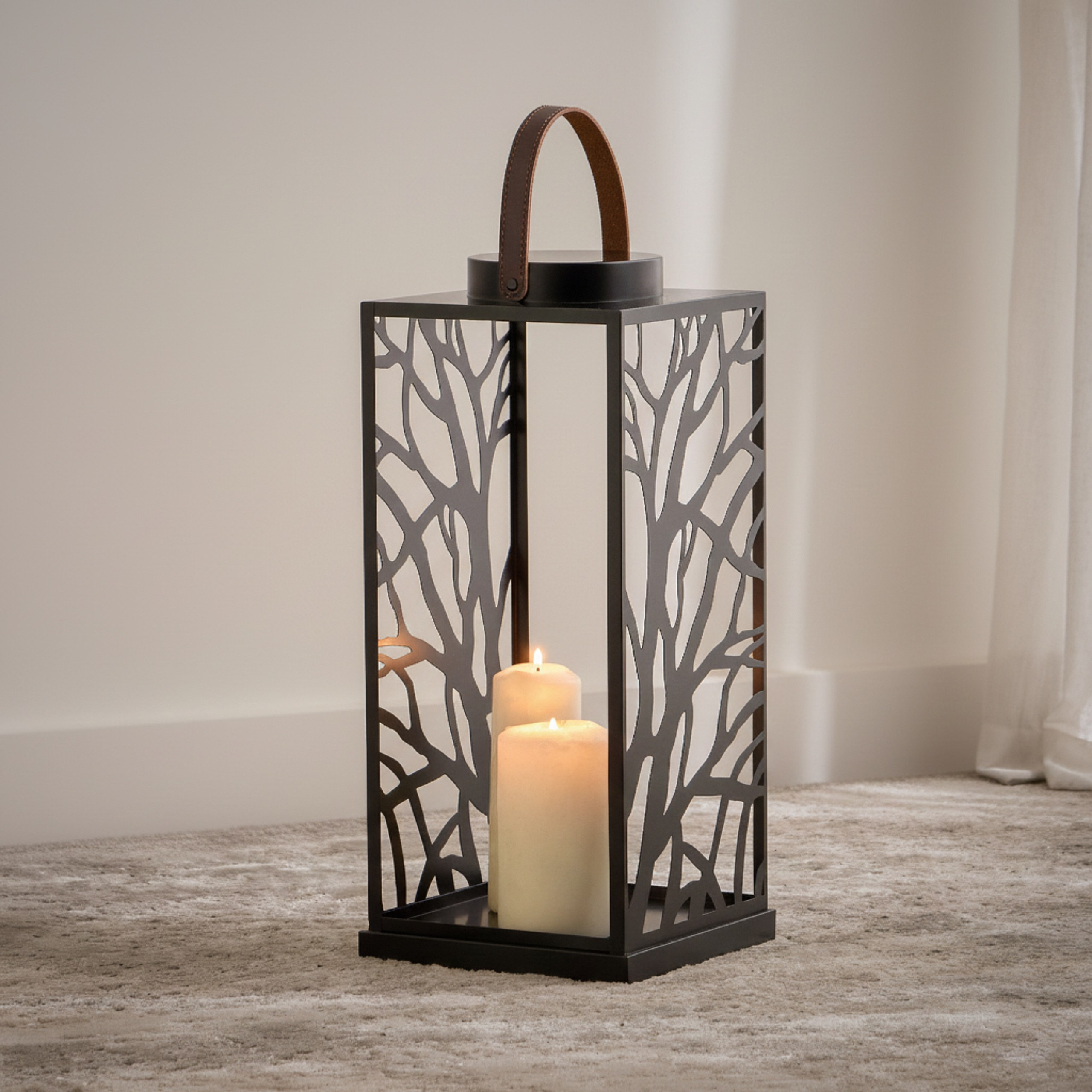 فانوس معدن وزجاج بتصميم فروع - زيا - 46 سم-household-decor-candleholdersandlanterns-image-2