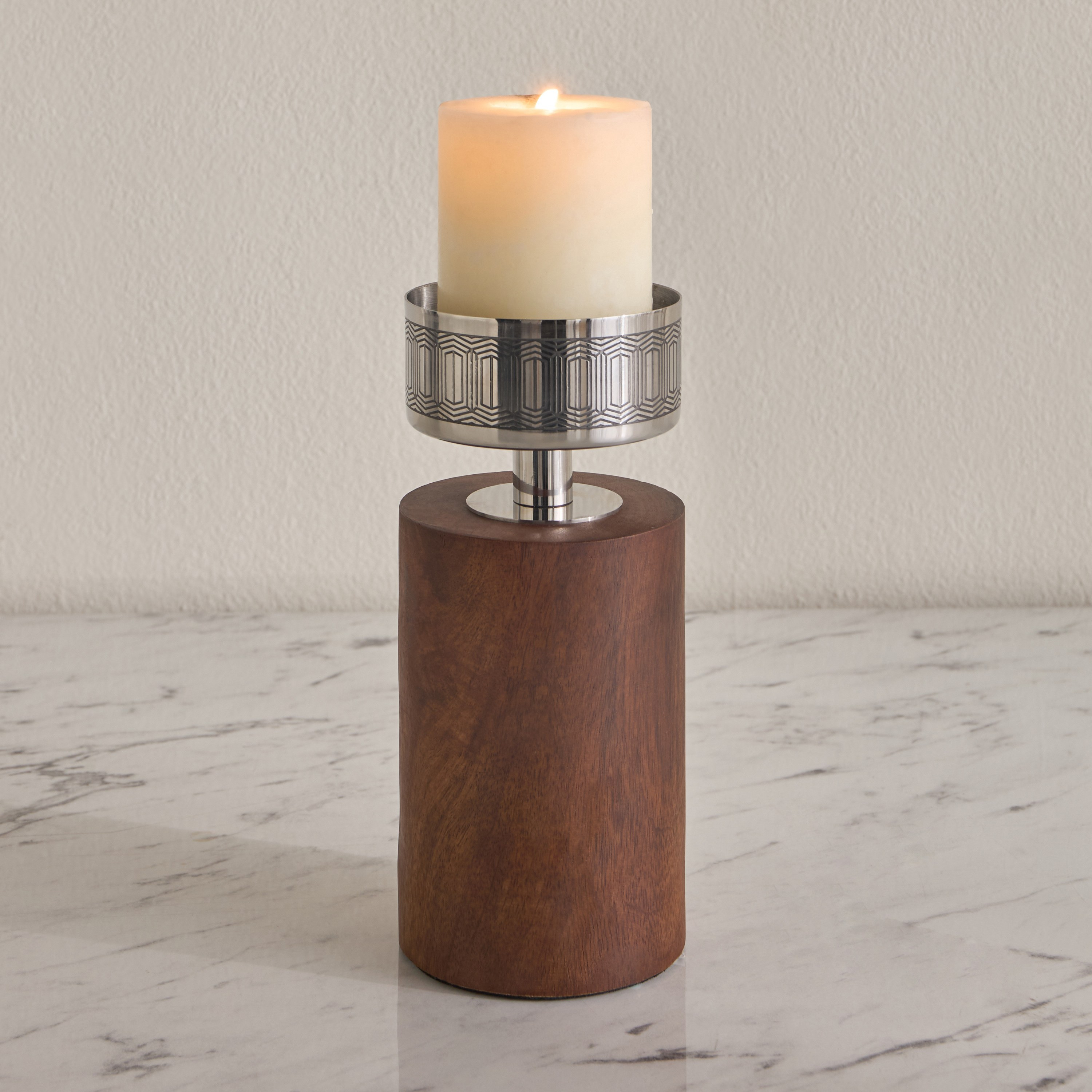 Carven Metal Pillar Candleholder - 20 cm-household-decor-candleholdersandlanterns-image-2
