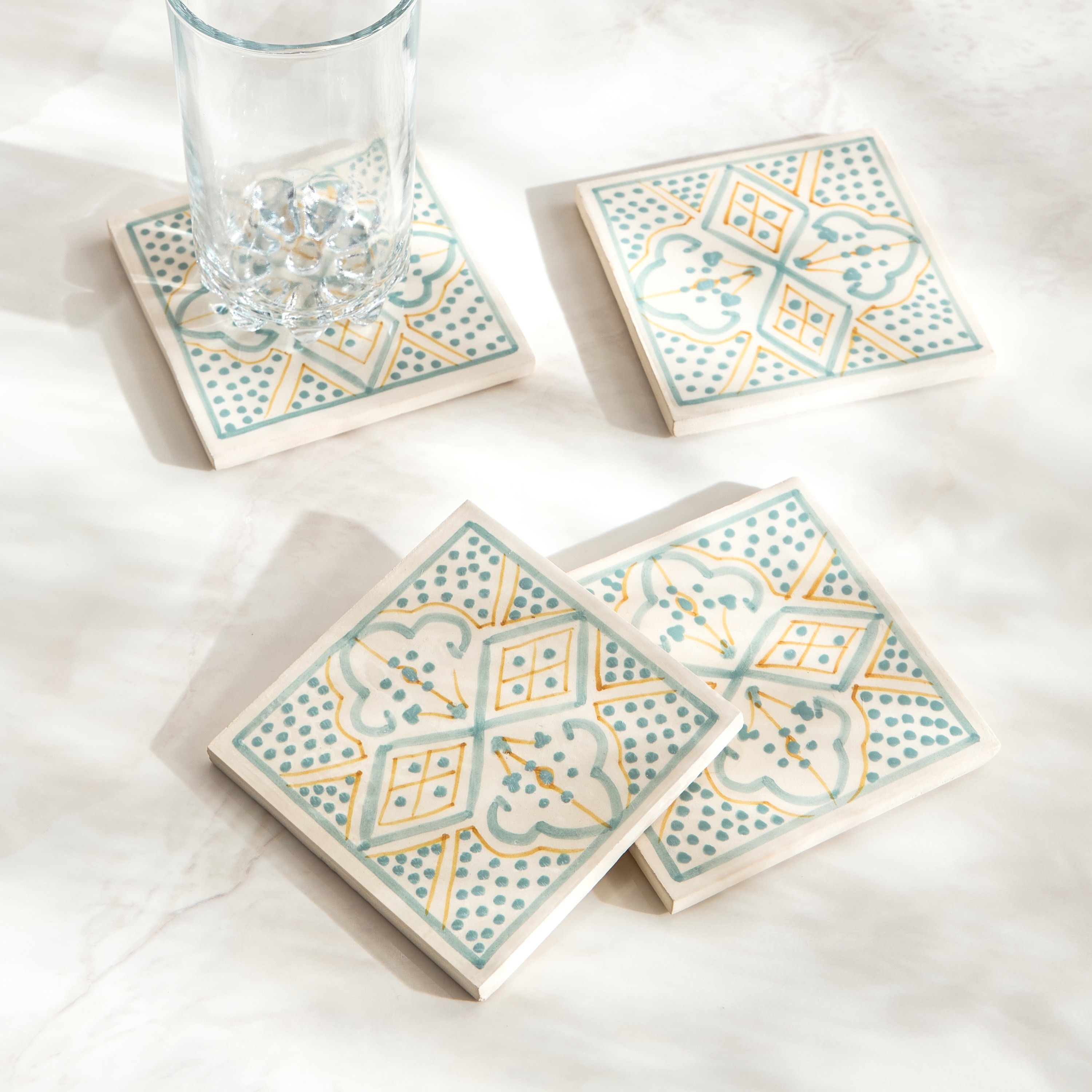 Shams Stoneware 4-Piece Coaster Set - 10 cm-household-dining-tablelinen-napkinsandaccessories-image-1