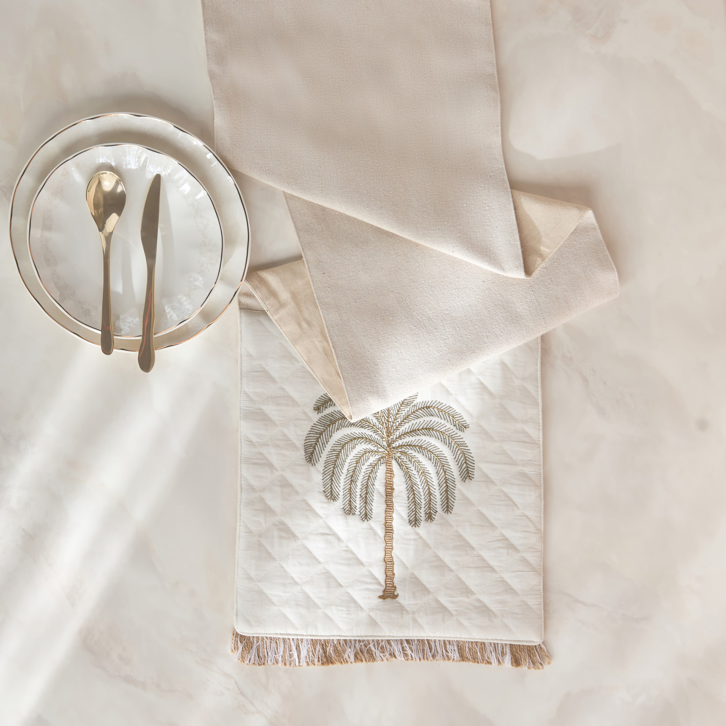 Bedouin Palm Quilted Runner - 33x120cm-household-dining-tablelinen-runnersandtablecovers-image-1