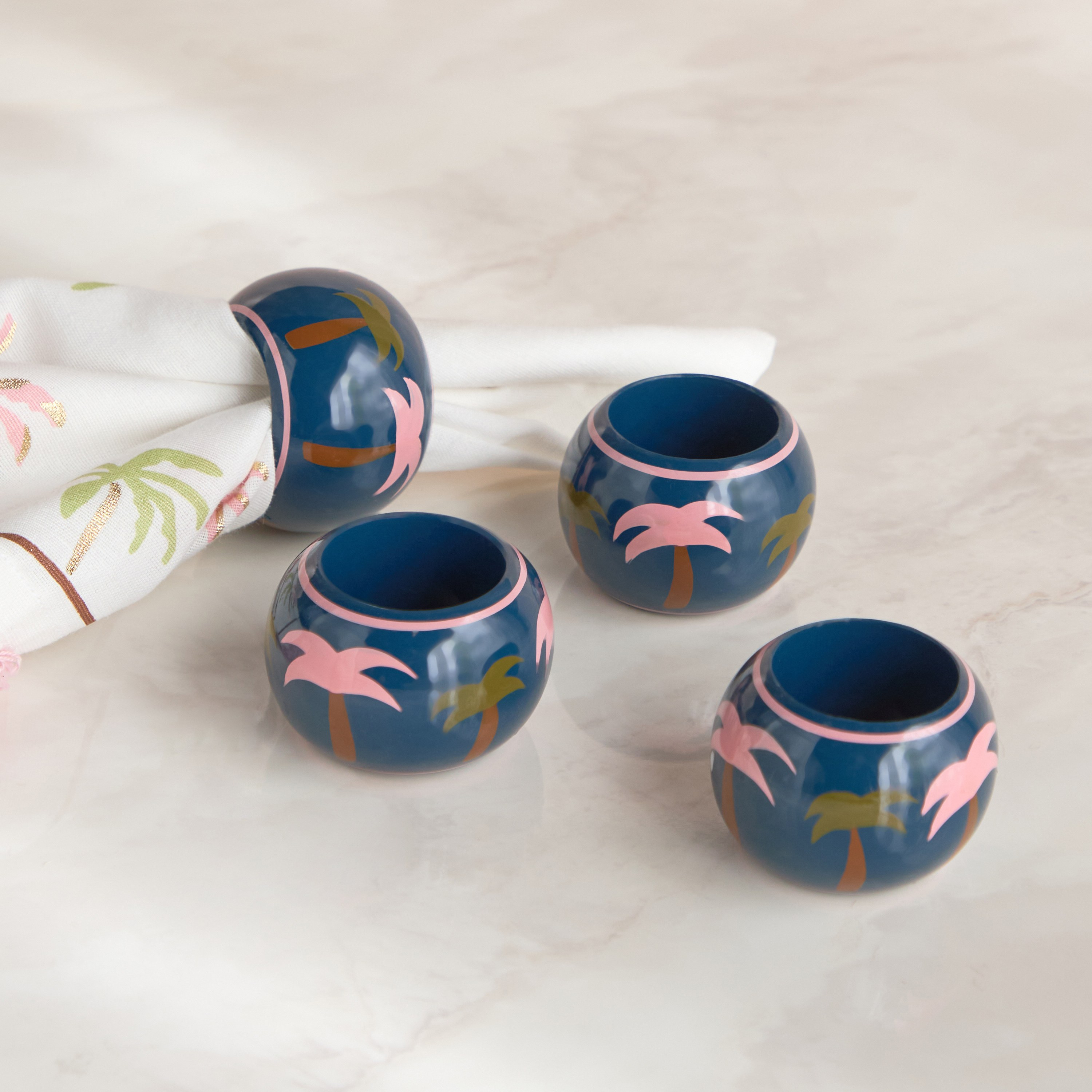 Bedouin Painted 4-Piece Napkin Ring Set - 5 cm-household-dining-tablelinen-napkinsandaccessories-image-1