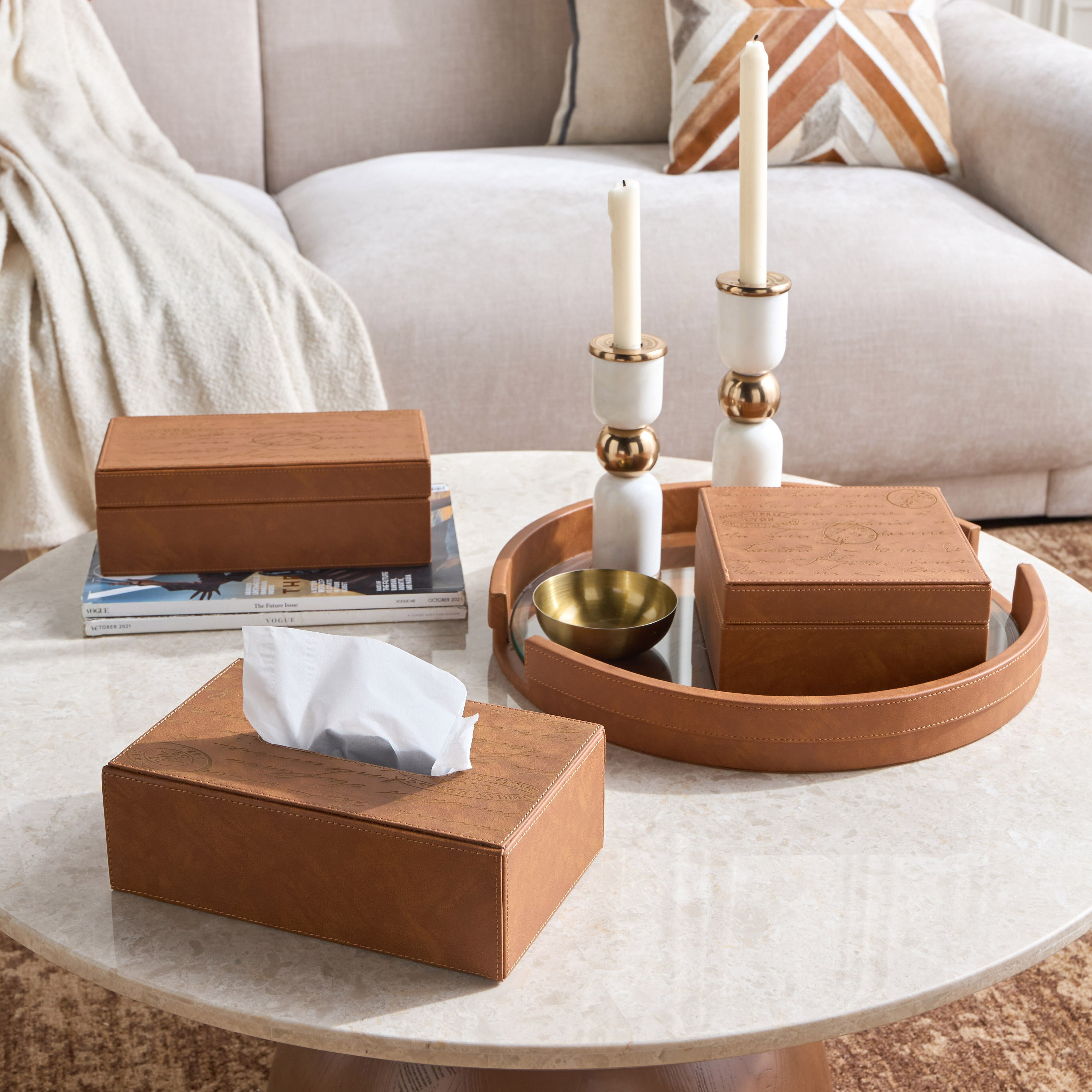 صندوق ديكور جلد صناعي - راحة كونياك - 25 سم-household-decor-boxesandtrays-image-4