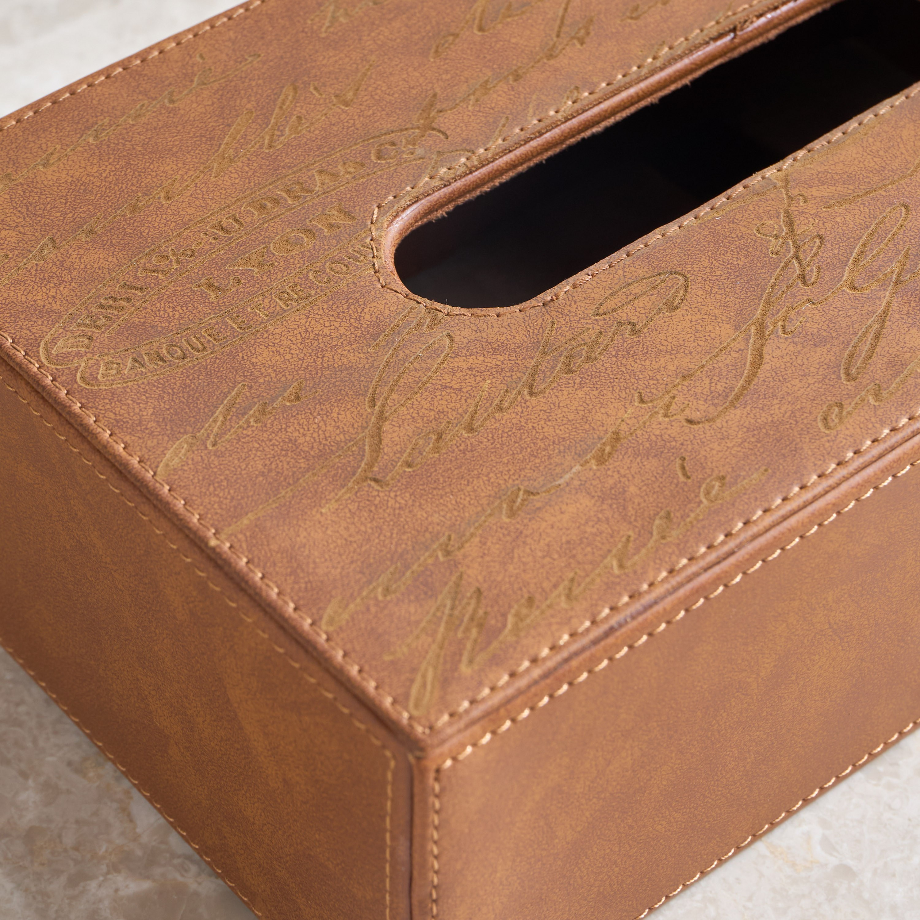صندوق مناديل جلد صناعي - راحة كونجاك - 25 سم-household-decor-boxesandtrays-image-3