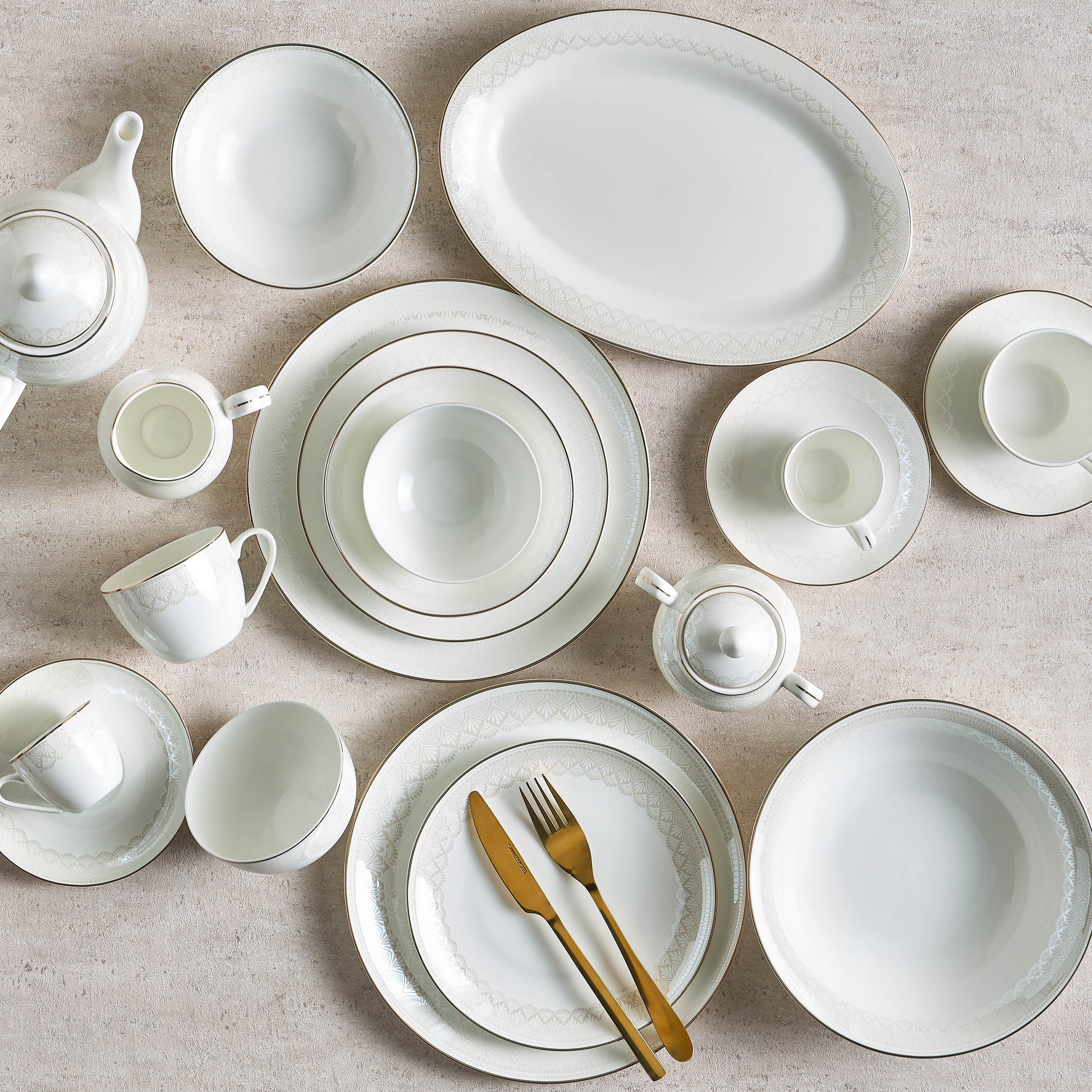 Myra 106-Piece Bone China Dinner Set - Serves 12