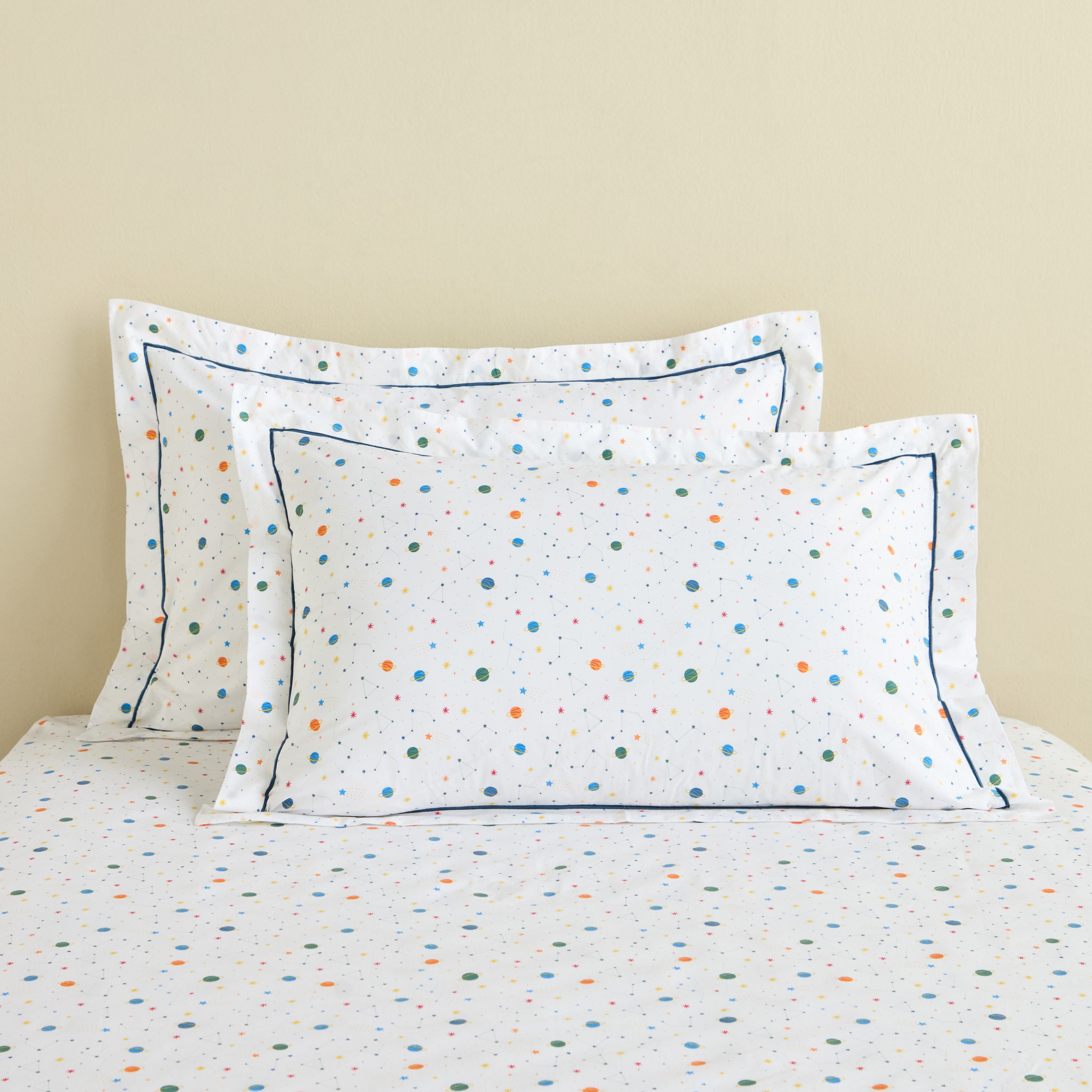 Dreamz Planets Cotton 200 Thread Count 2-Piece Pillowcase Set - 50x75 cm-babyandkids-beddingandwindows-bedding-pillowcases-image-1
