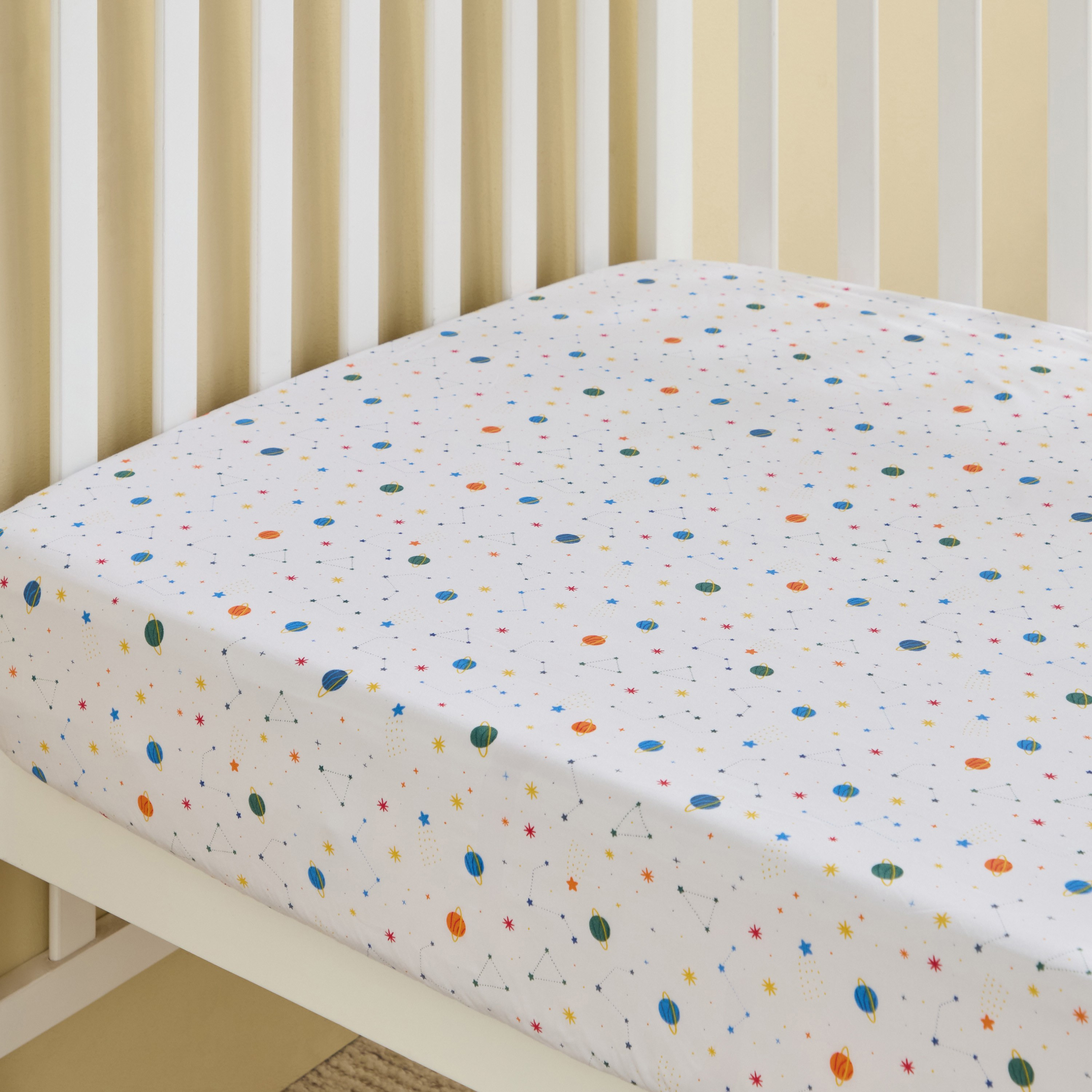 Dreamz Planets Cotton 200 Thread Count Toddler Fitted Sheet - 70x140 cm