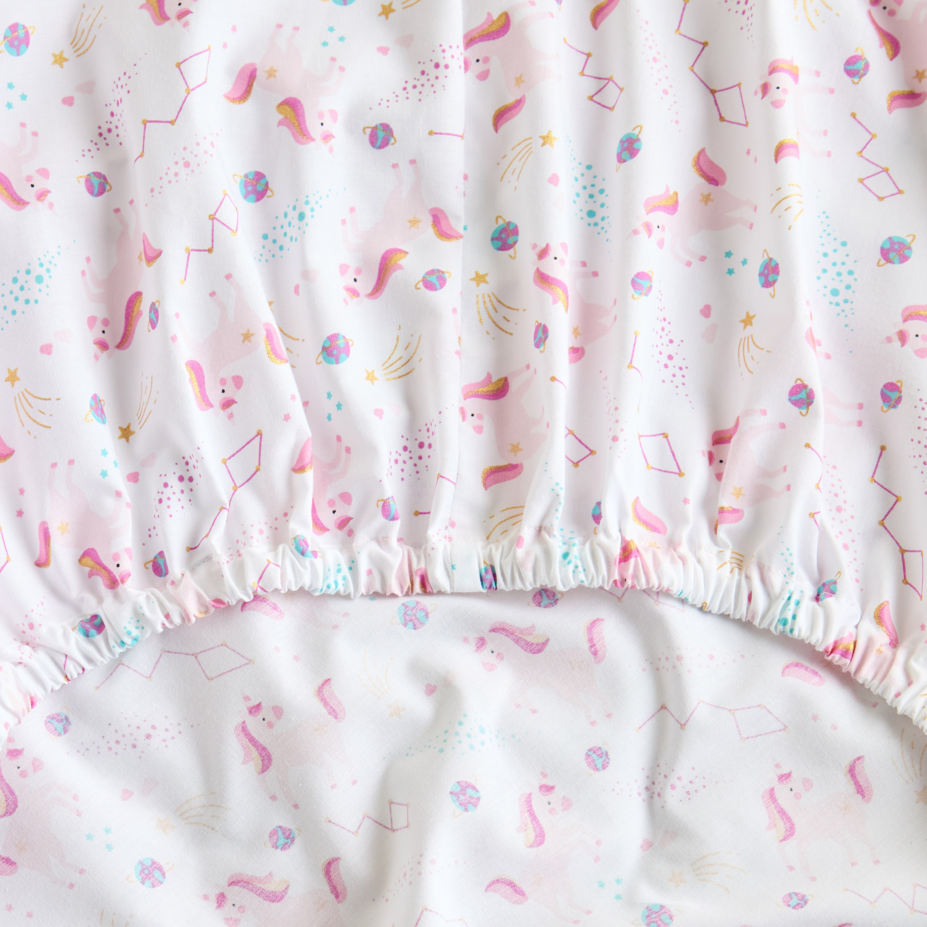Dreamz Unicorn Cotton 200 Thread Count Full Fitted Sheet - 120x200 cm-babyandkids-beddingandwindows-bedding-fittedandflatsheets-image-2