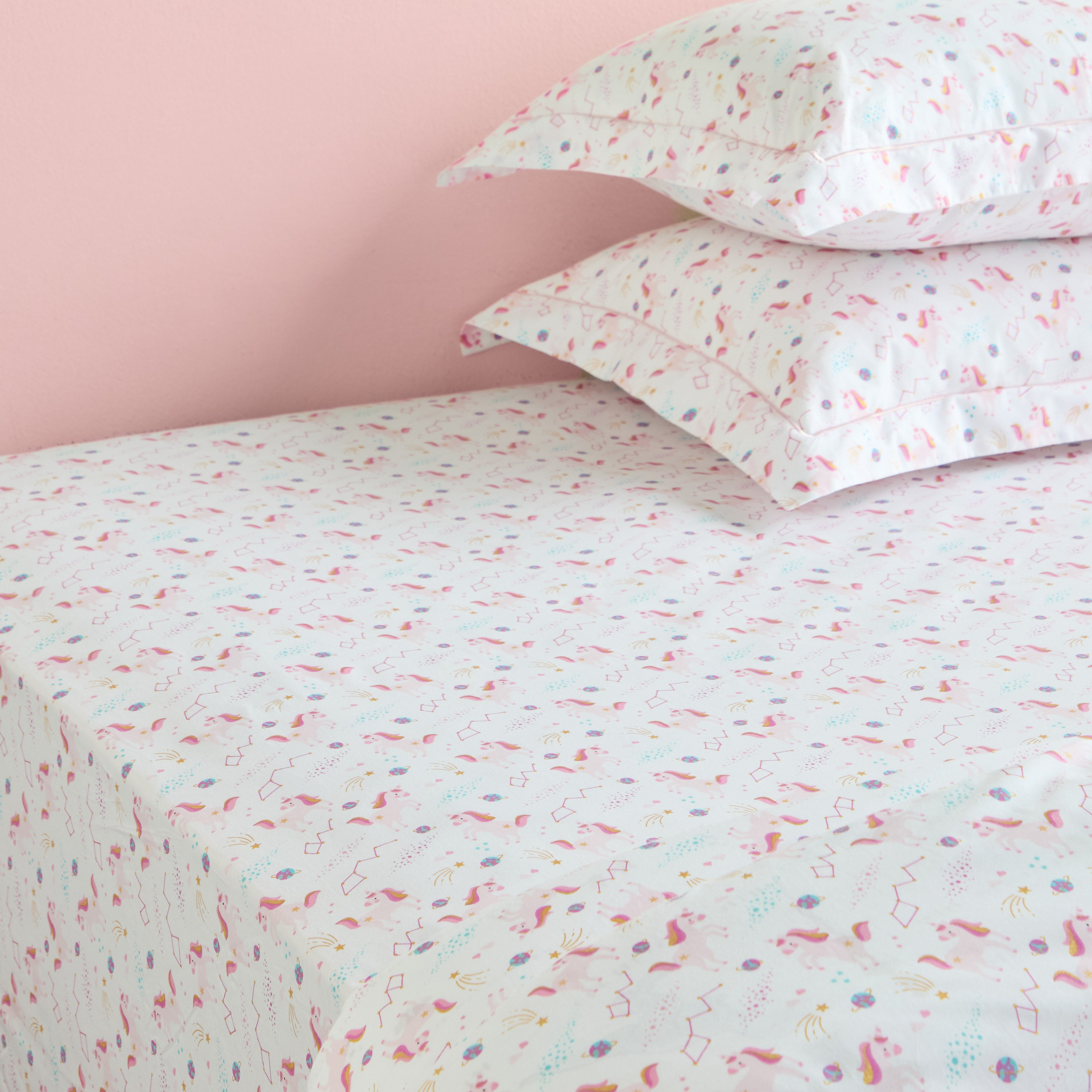 Dreamz Unicorn Cotton 200 Thread Count Full Fitted Sheet - 120x200 cm-babyandkids-beddingandwindows-bedding-fittedandflatsheets-image-3