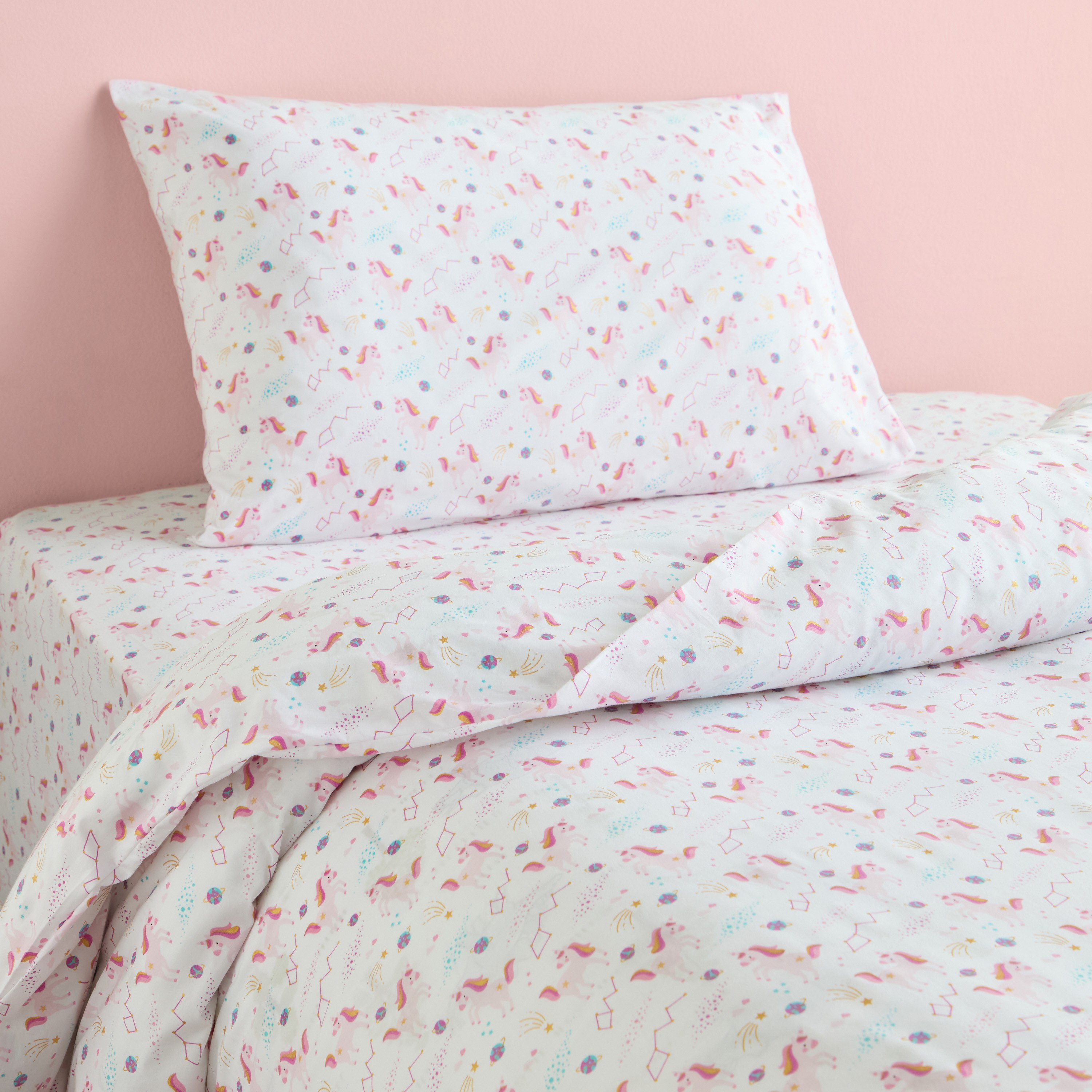 Dreamz Unicorn Cotton 200 Thread Count 2-Piece Single Duvet Cover Set - 135x200 cm-babyandkids-beddingandwindows-bedding-duvetcovers-image-1