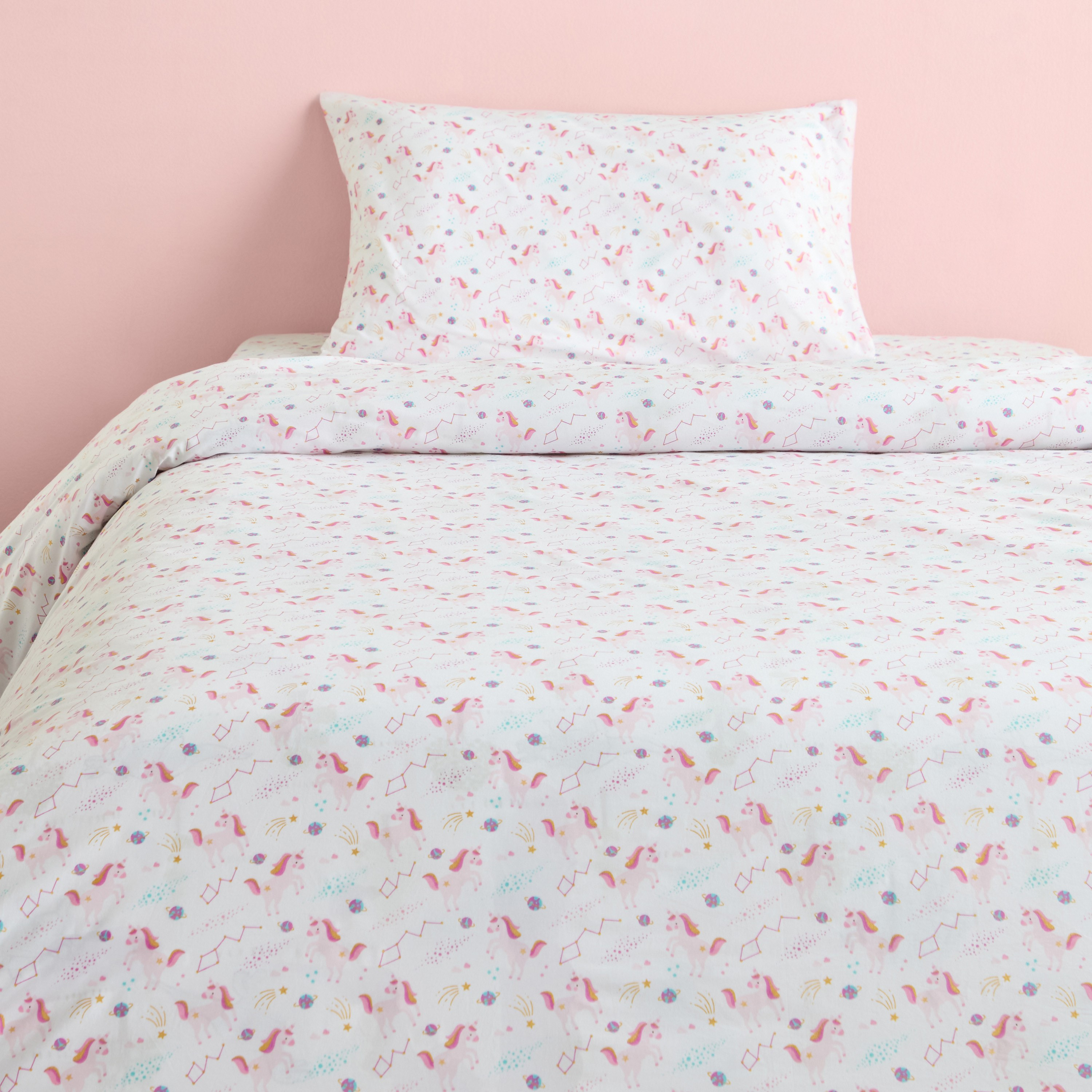 طقم غطاء لحاف مفرد قطعتين قطن عدد خيوط 200 يونيكورن - دريمز - 135x200 سم-babyandkids-beddingandwindows-bedding-duvetcovers-image-2
