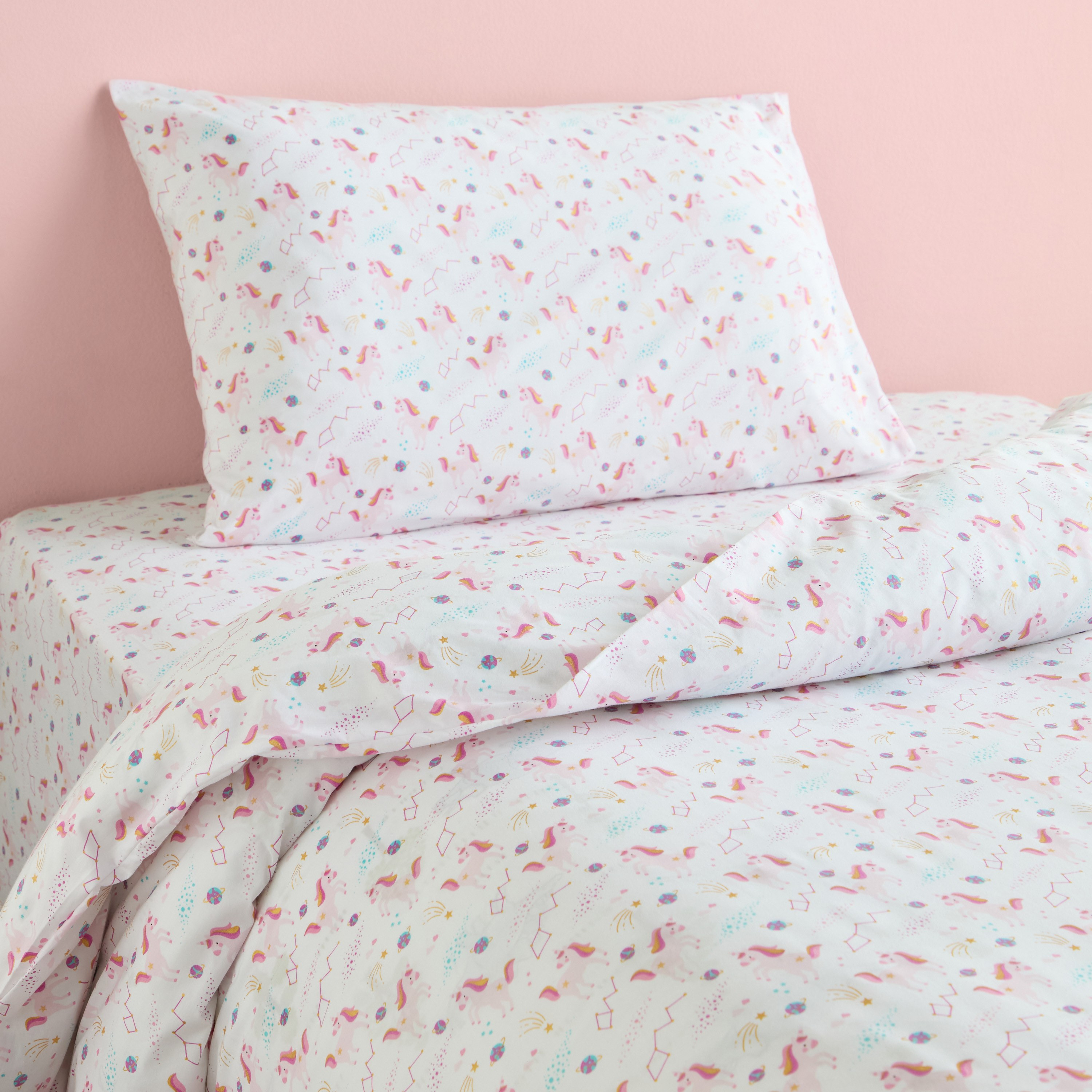طقم غطاء لحاف كامل قطعتين قطن عدد خيوط 200 يونيكورن - دريمز - 160x200 سم-babyandkids-beddingandwindows-bedding-duvetcovers-image-1