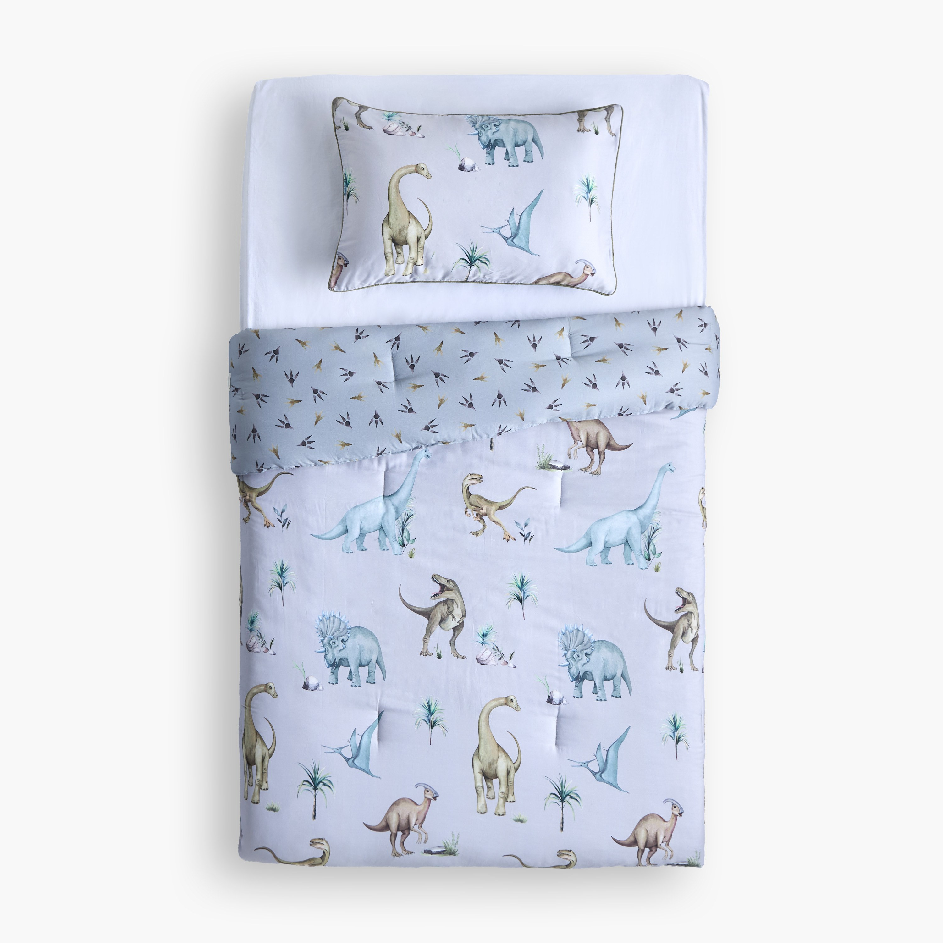 طقم لحاف قطن مقاس فردي قابل للعكس 3 قطع بزخارف ديناصورات - ويل جراي - 135x220 سم-babyandkids-beddingandwindows-bedding-comforters-image-5