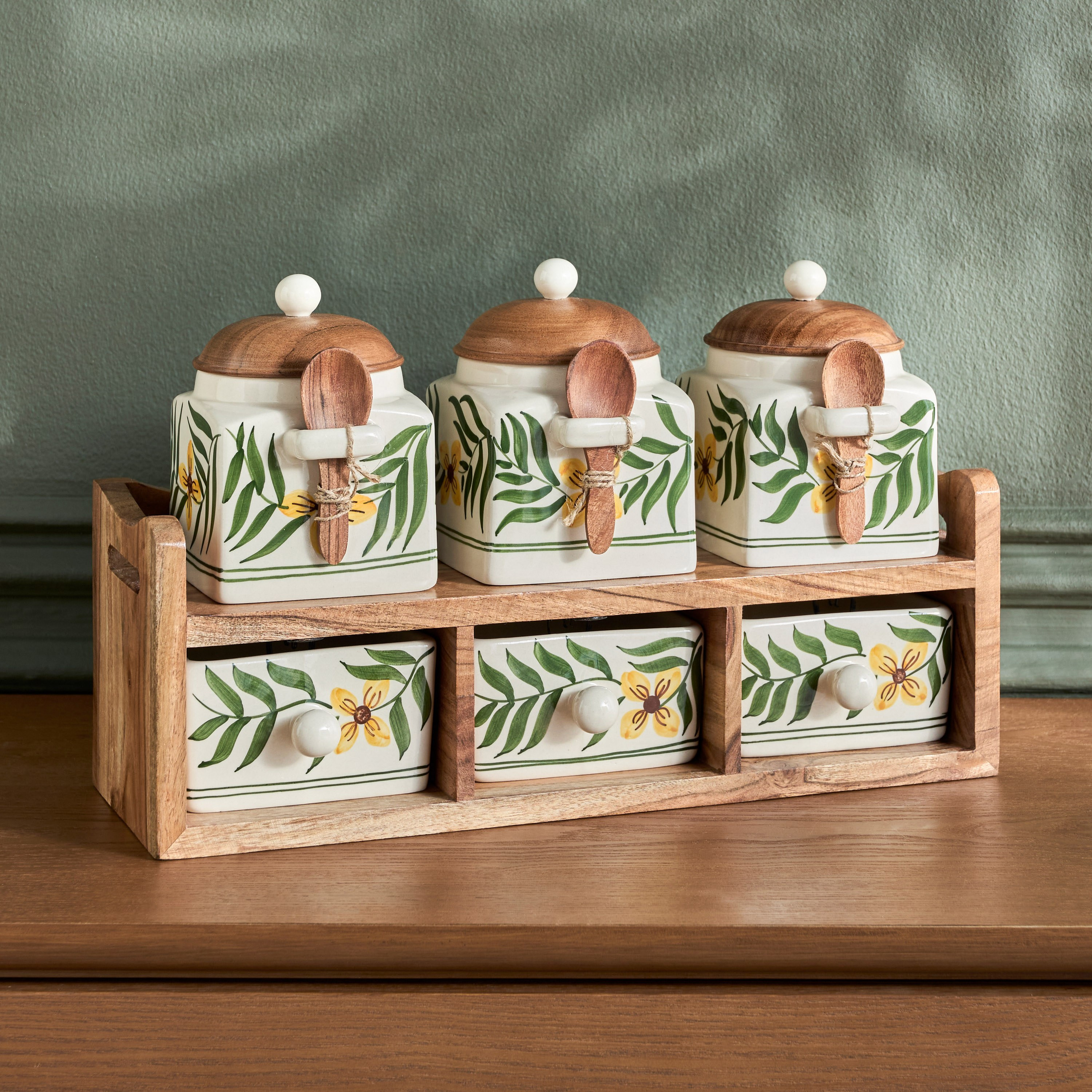 رف علب سيراميك مع ملاعق وأدراج 10 قطع - نعمة-household-kitchen-foodstorage-pantryandstorage-image-1