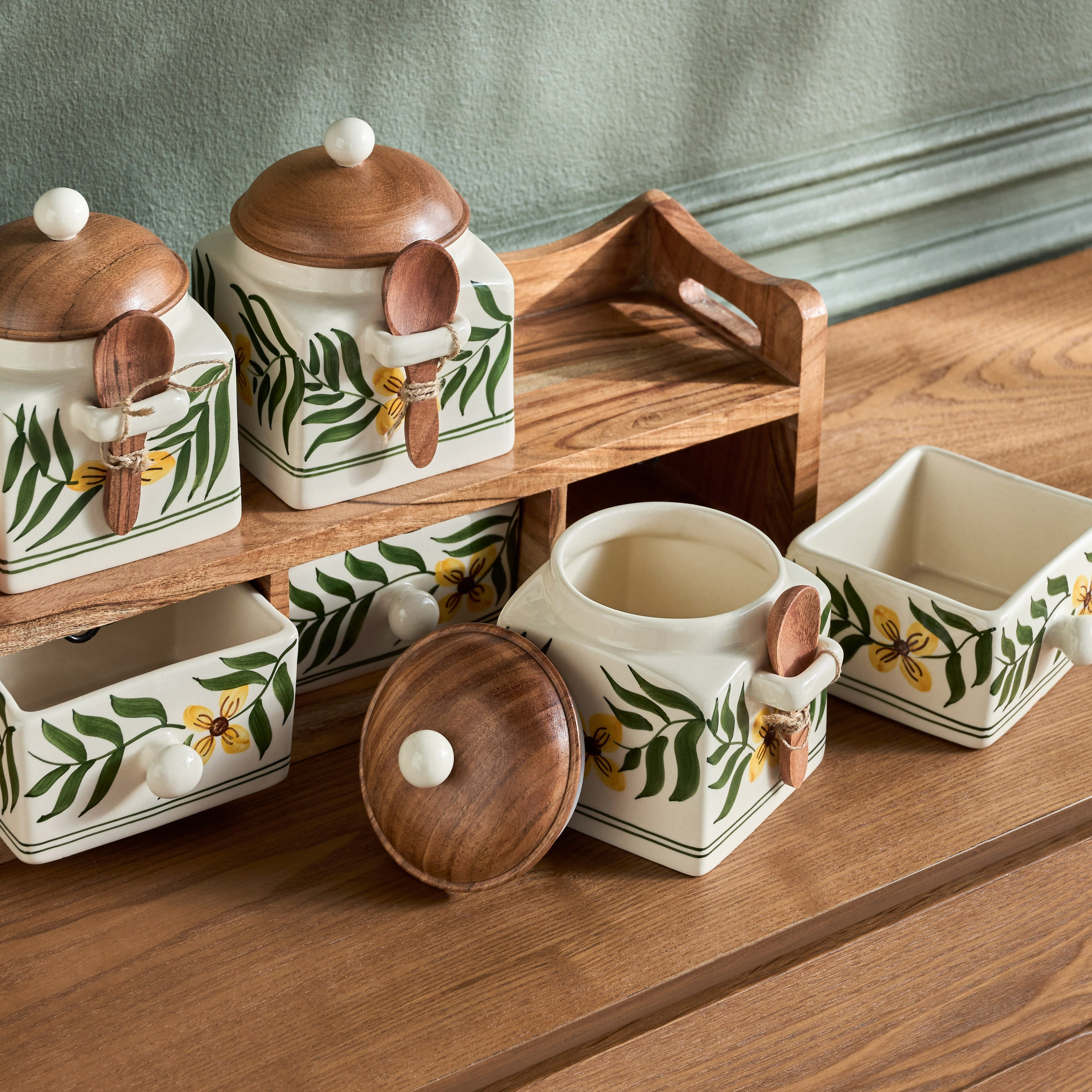 رف علب سيراميك مع ملاعق وأدراج 10 قطع - نعمة-household-kitchen-foodstorage-pantryandstorage-image-3