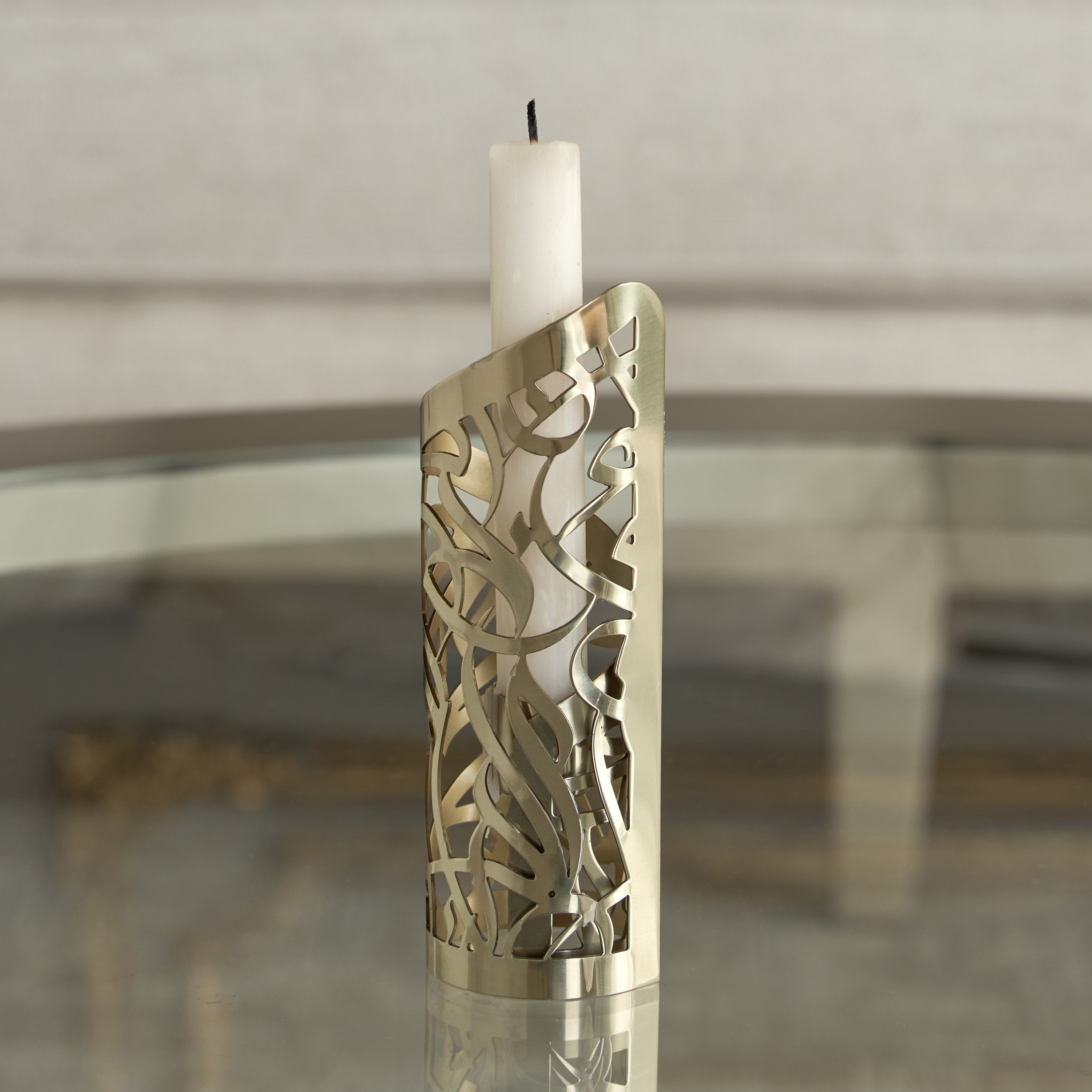 Diaa Allam-Ehsan Stainless Steel Taper Candleholder - 16 cm-household-decor-candleholdersandlanterns-image-1