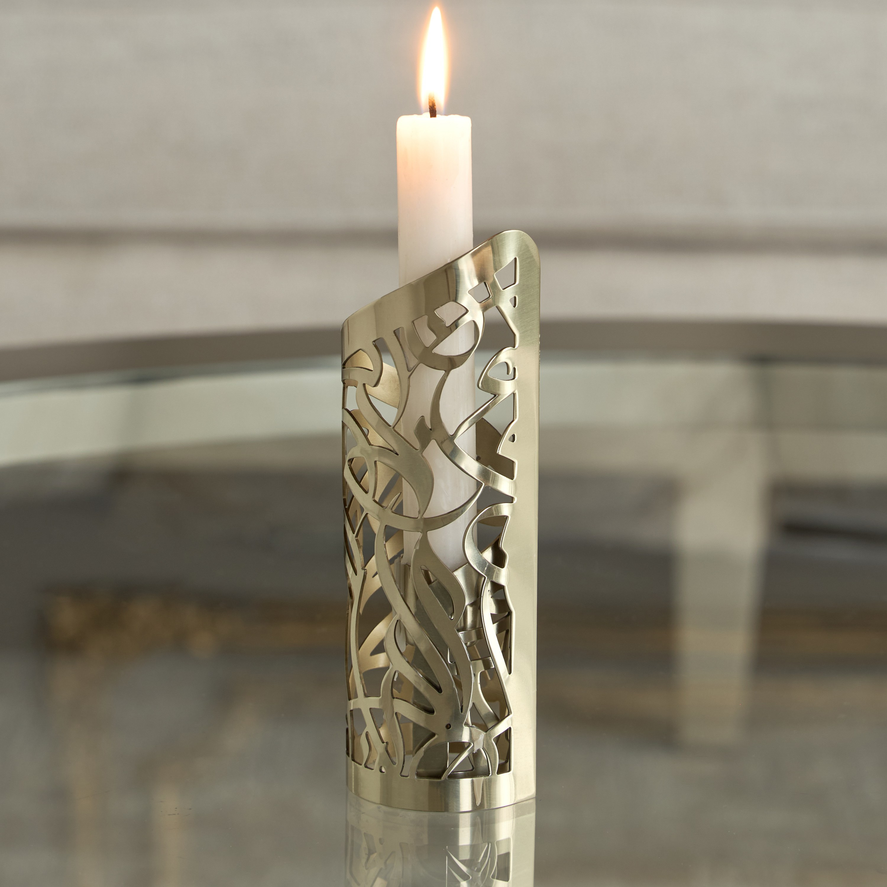 Diaa Allam-Ehsan Stainless Steel Taper Candleholder - 16 cm-household-decor-candleholdersandlanterns-image-2