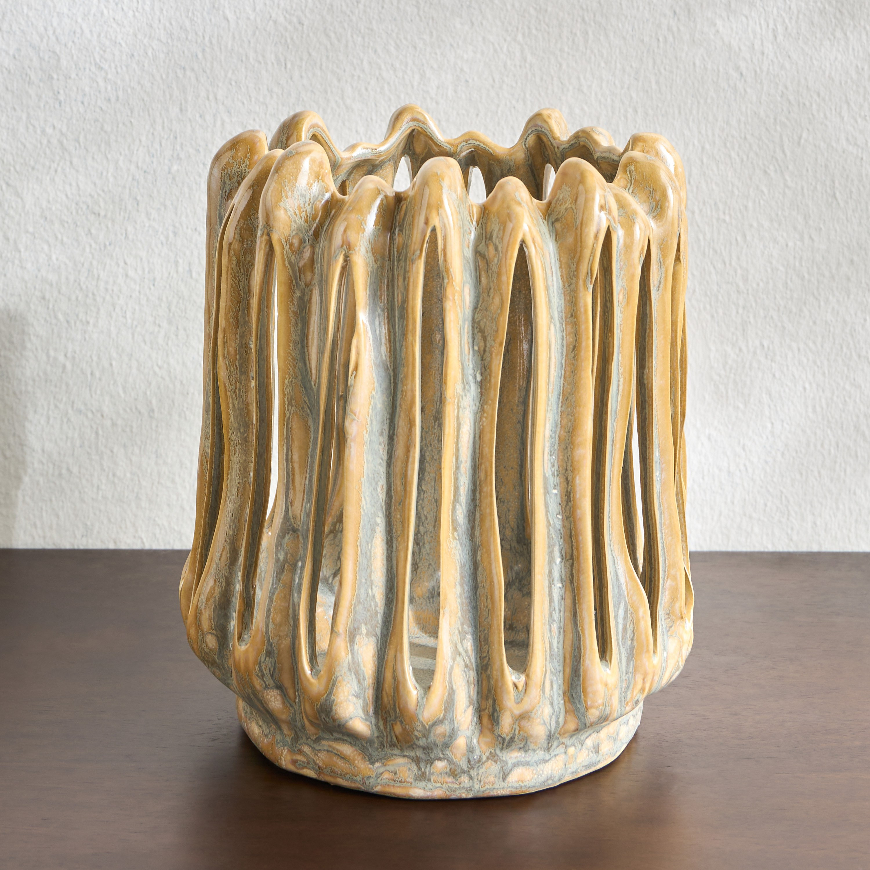 Dara Glazed Ceramic Hurricane Candleholder - 23 cm-household-decor-candleholdersandlanterns-image-1