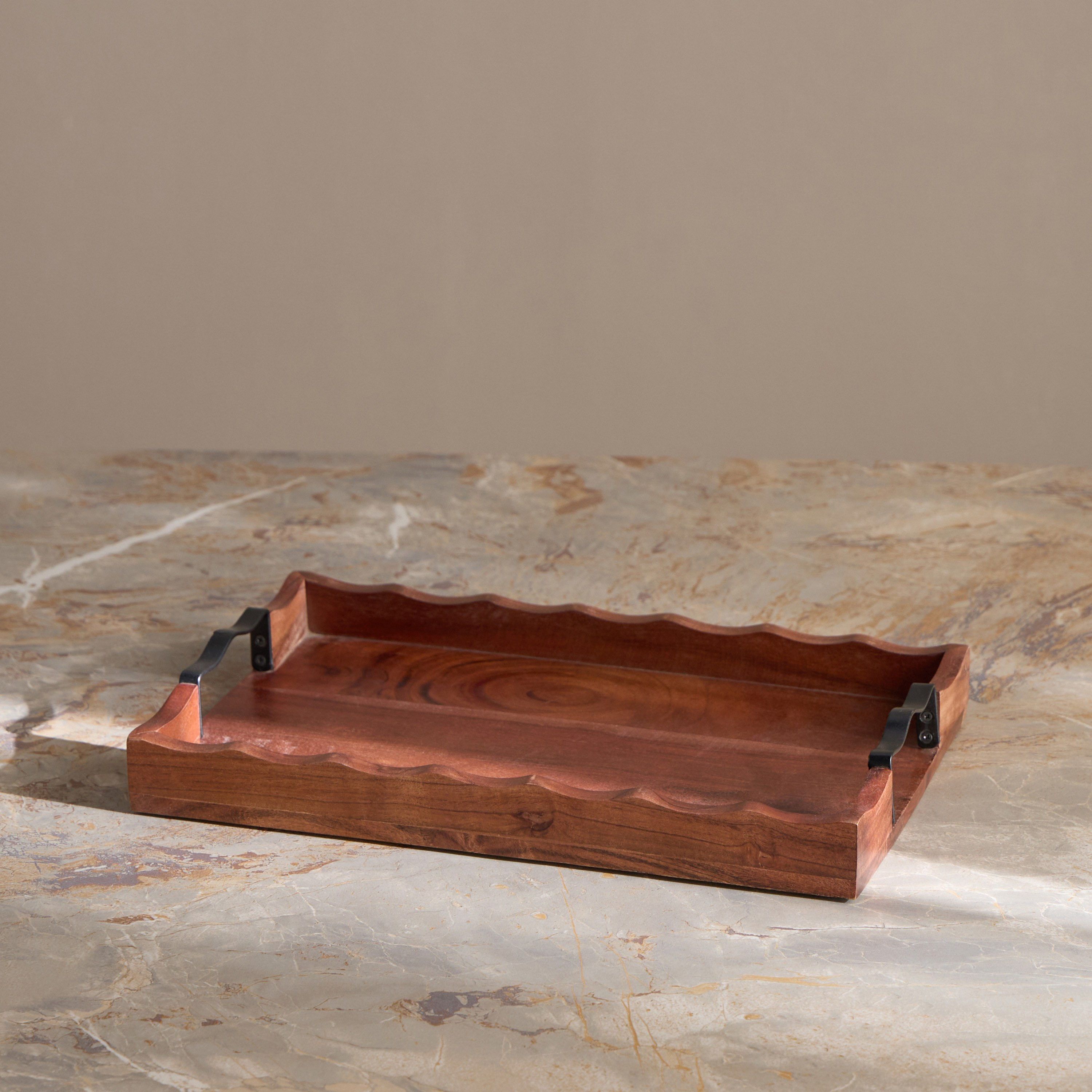 Lora Rippled Wooden Serving Tray