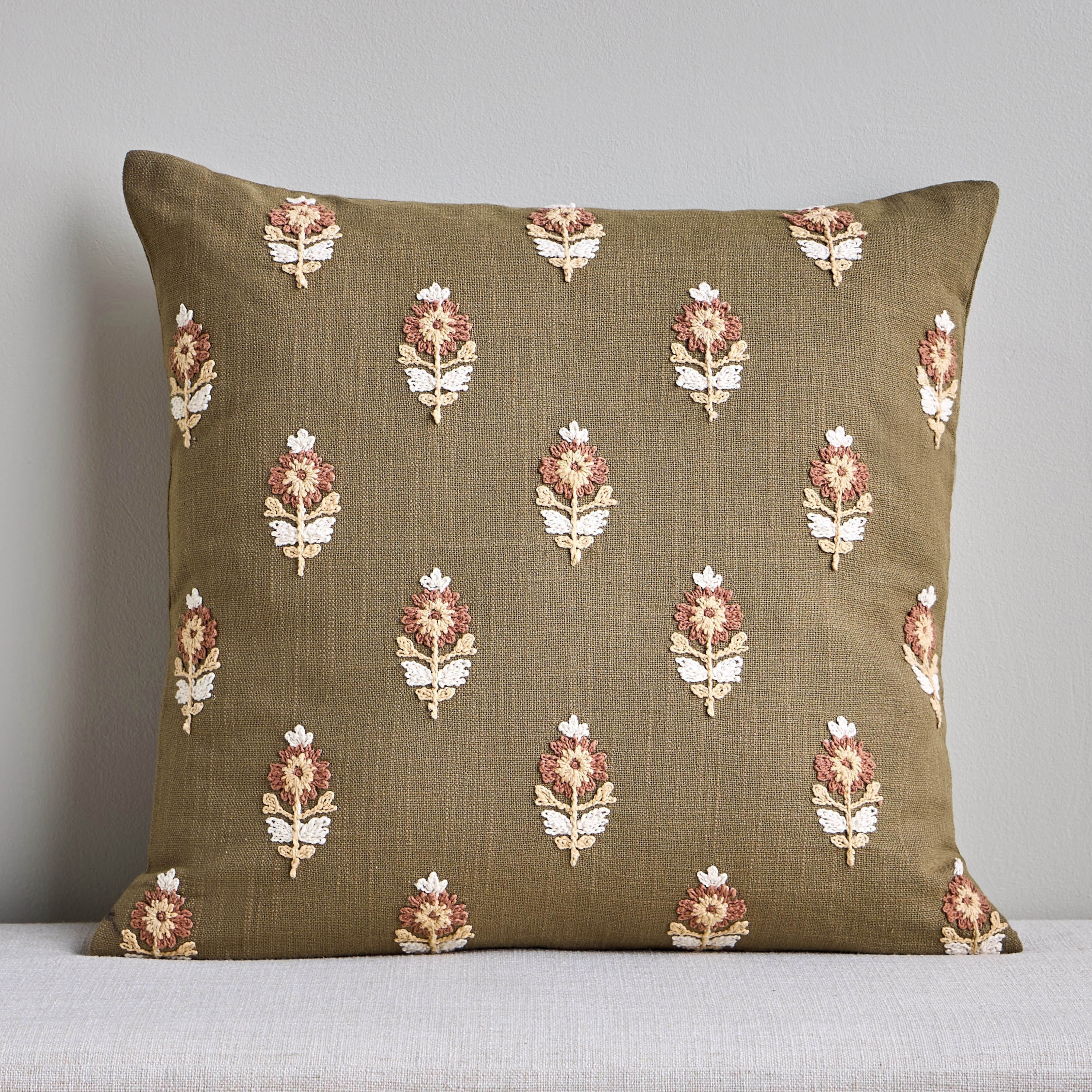 Mangolia Embroidered Filled Cushion - 50x50 cm-household-cushionsandthrows-filledcushions-decorativecushions-image-1