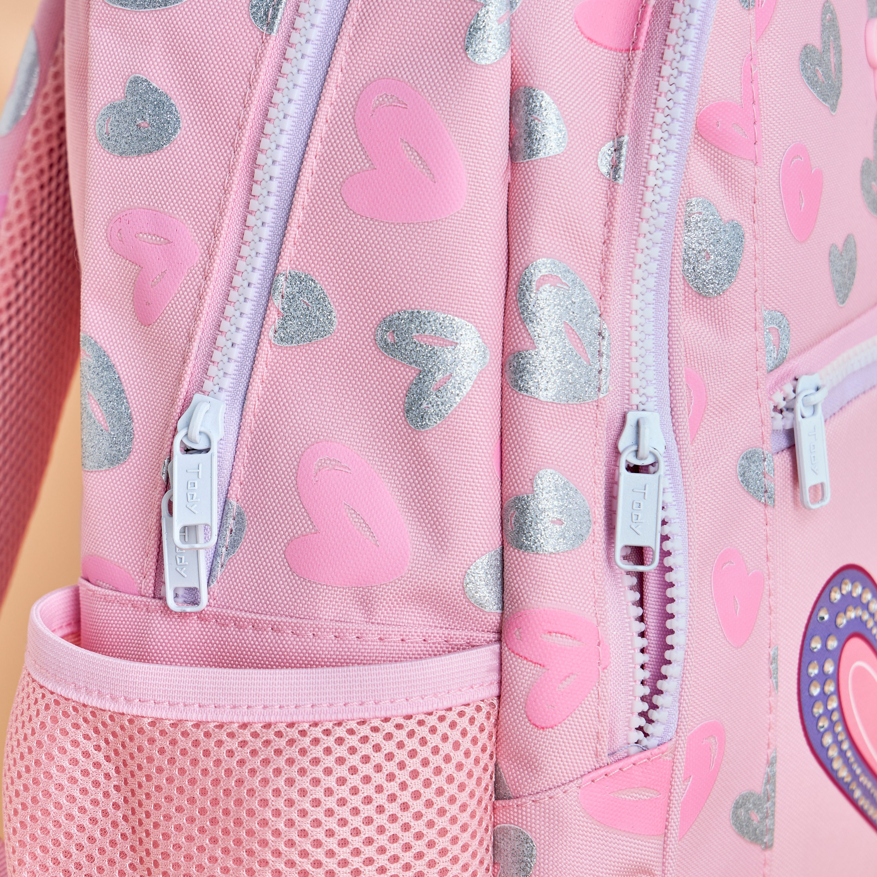 شنطة ظهر بطبعات قلوب وحمّالات كتف قابلة للتعديل - 35 × 22 × 46 سم-babyandkids-schoolessentials-schoolbags-image-3