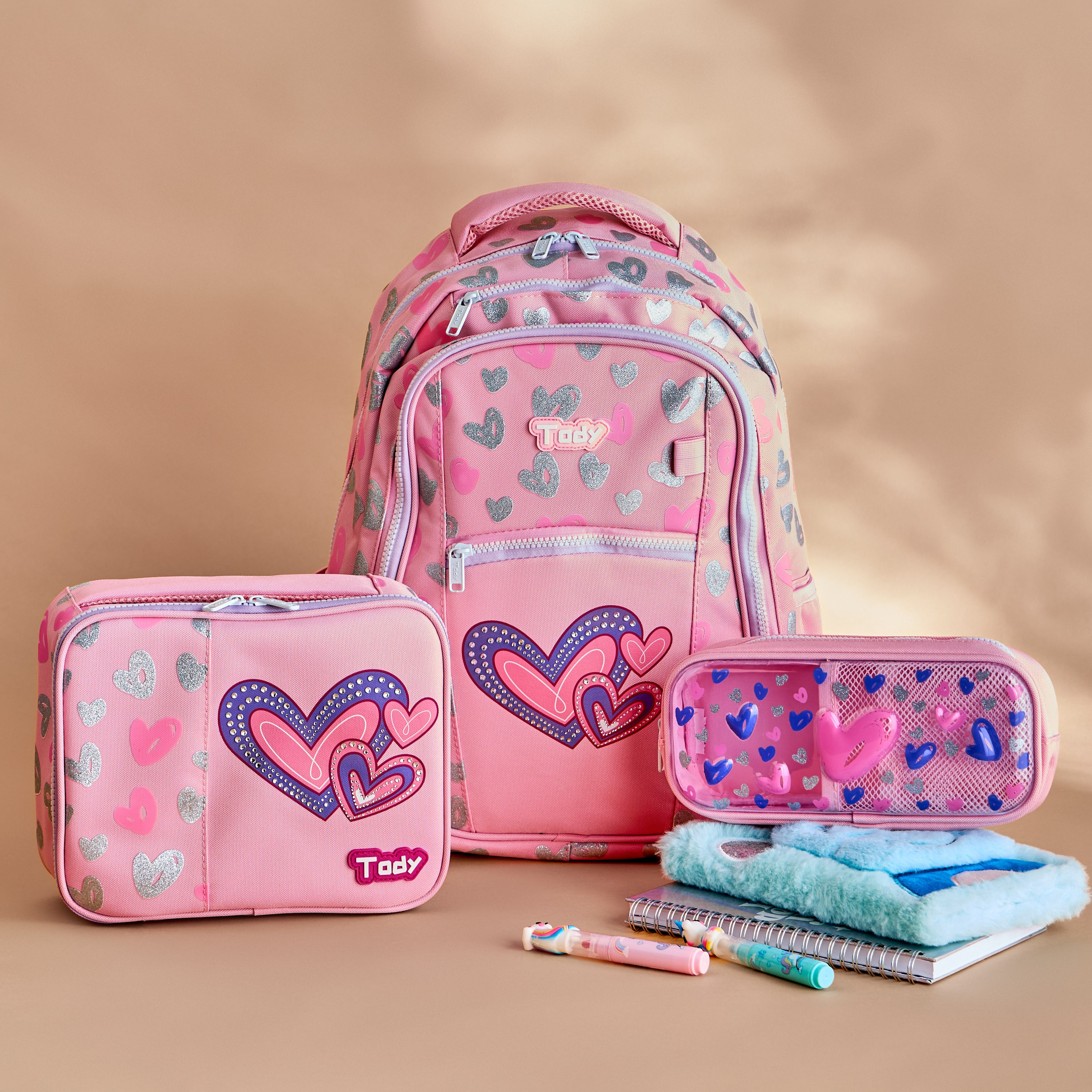 شنطة ظهر بطبعات قلوب وحمّالات كتف قابلة للتعديل - 35 × 22 × 46 سم-babyandkids-schoolessentials-schoolbags-image-5