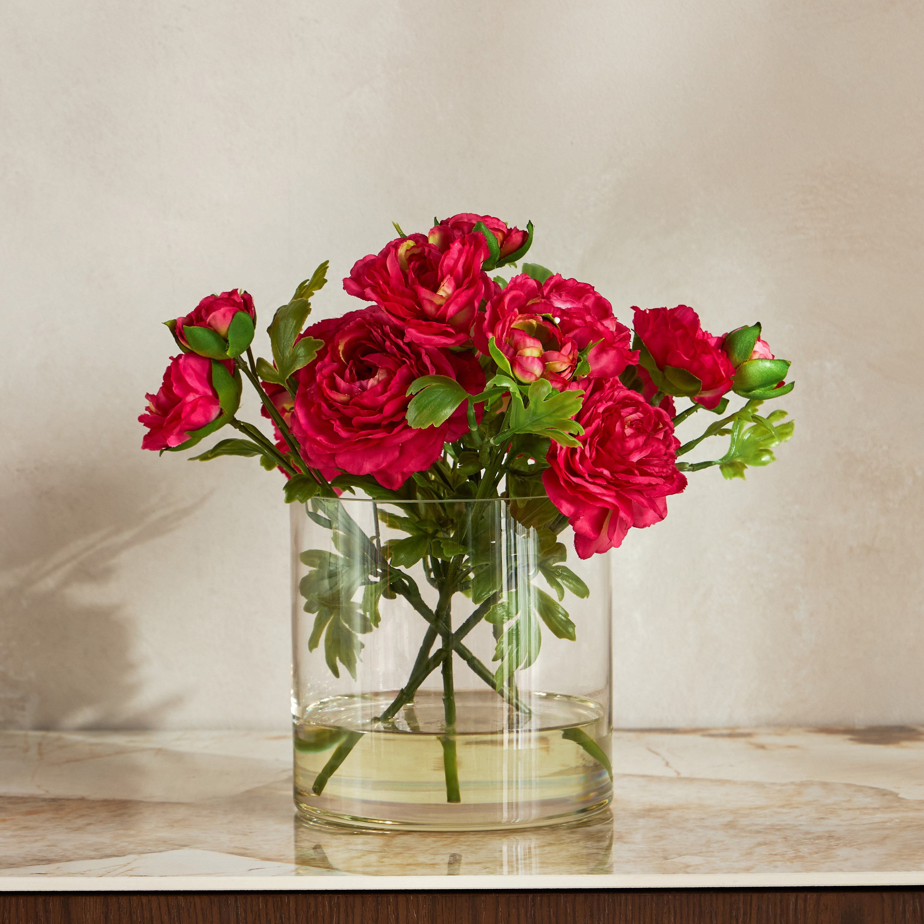 Peony in Glass Arrangement - 28 cm-household-gardenandoutdoor-artificialflowersandplants-flowers-image-1
